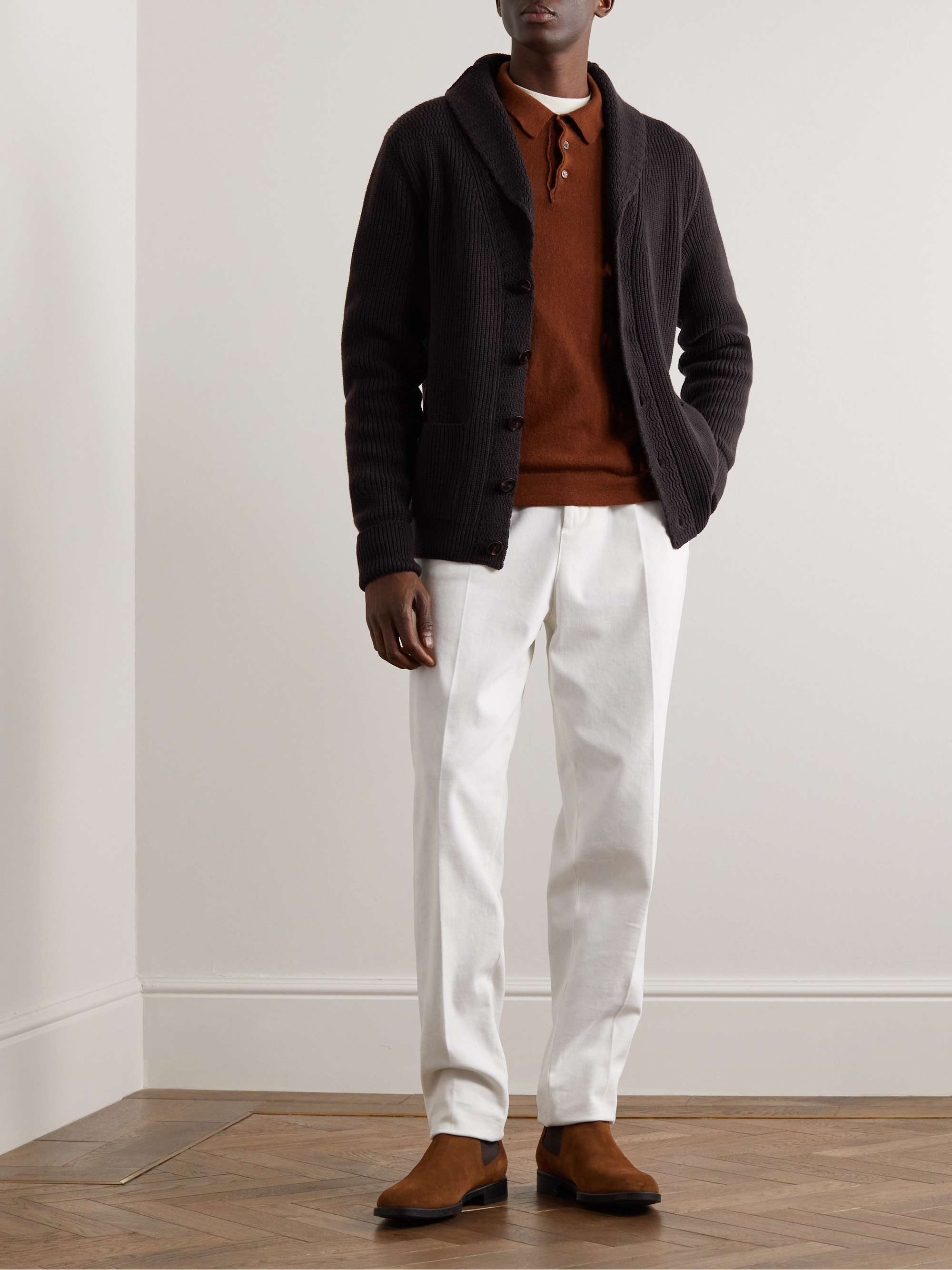 TOM FORD Shawl-Collar Ribbed Cashmere Cardigan