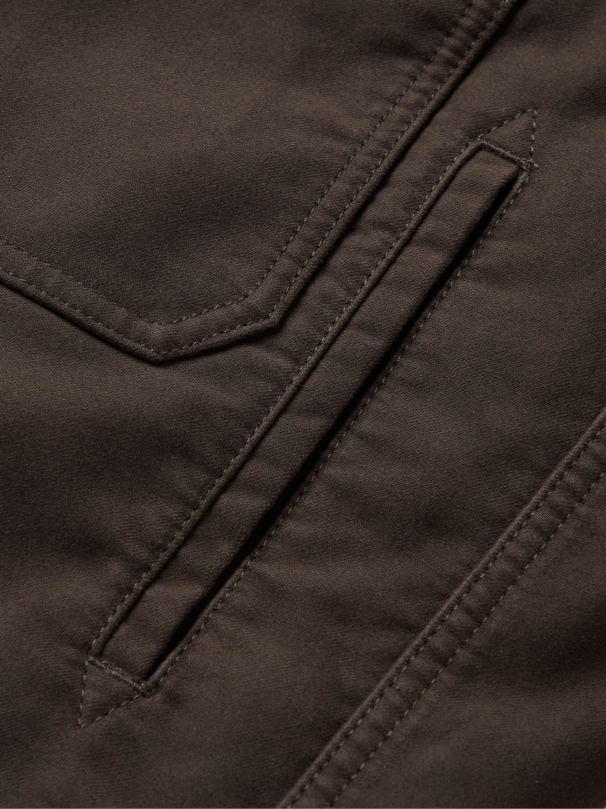 TOM FORD Leather-Trimmed Brushed-Cotton Trucker Jacket