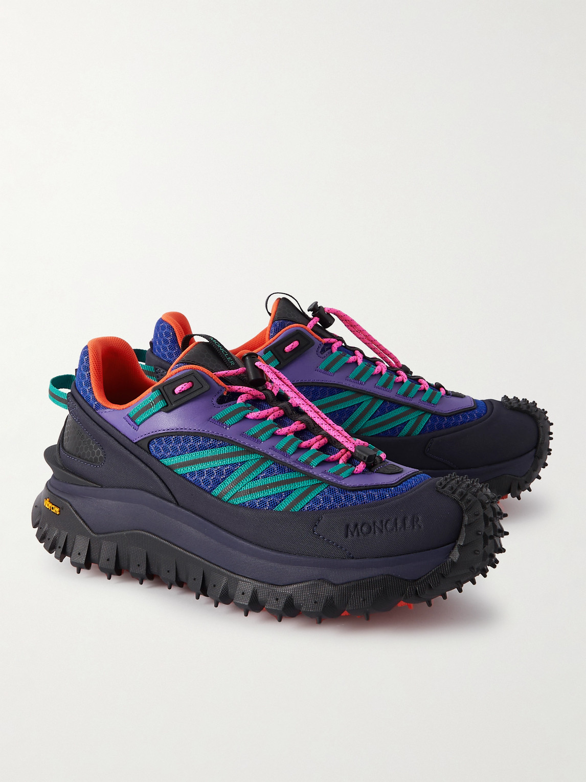Shop Moncler Trailgrip Leather-trimmed Mesh And Rubber Sneakers In Blue