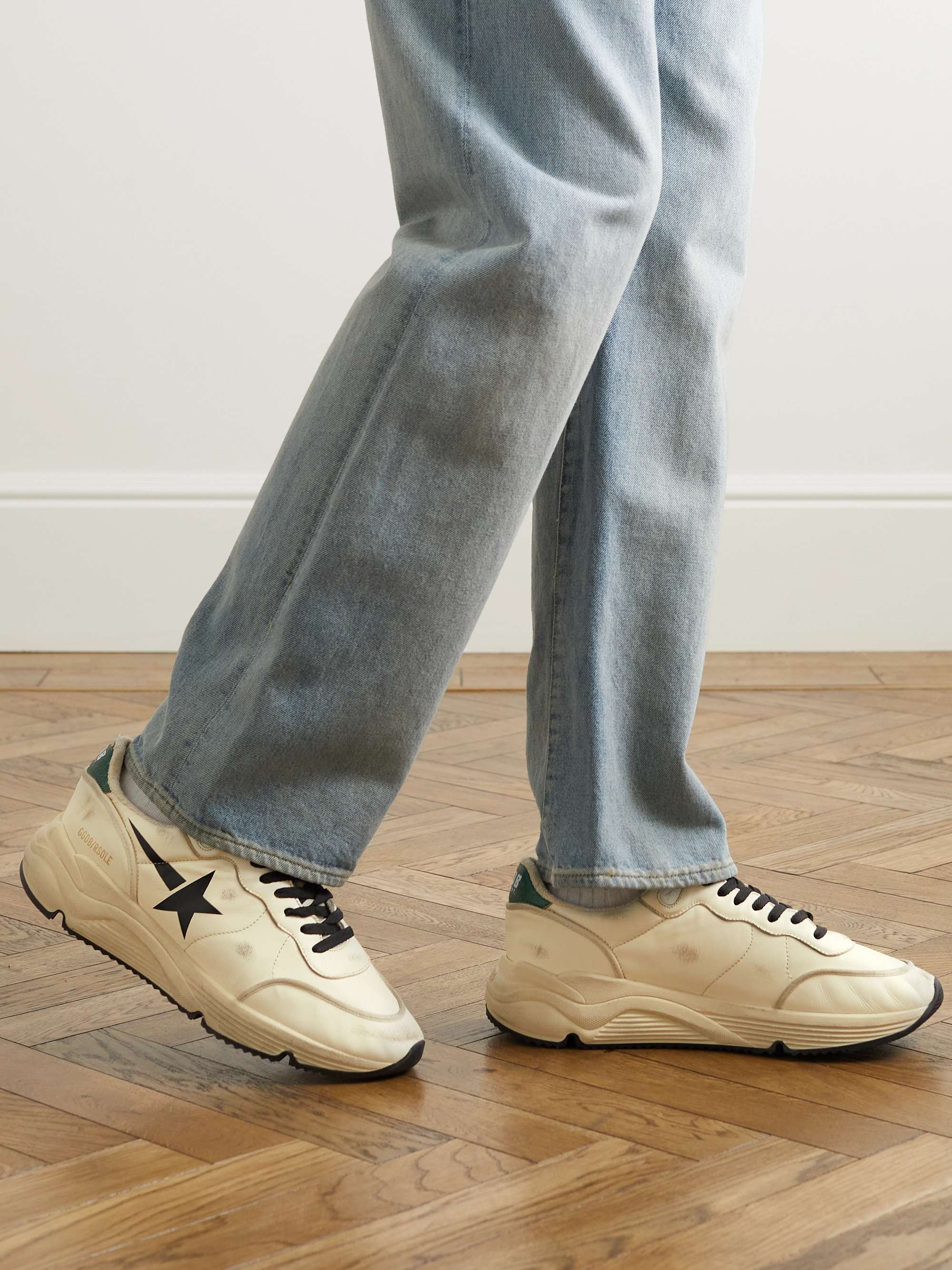 GOLDEN GOOSE Running Sole Distressed Leather Sneakers