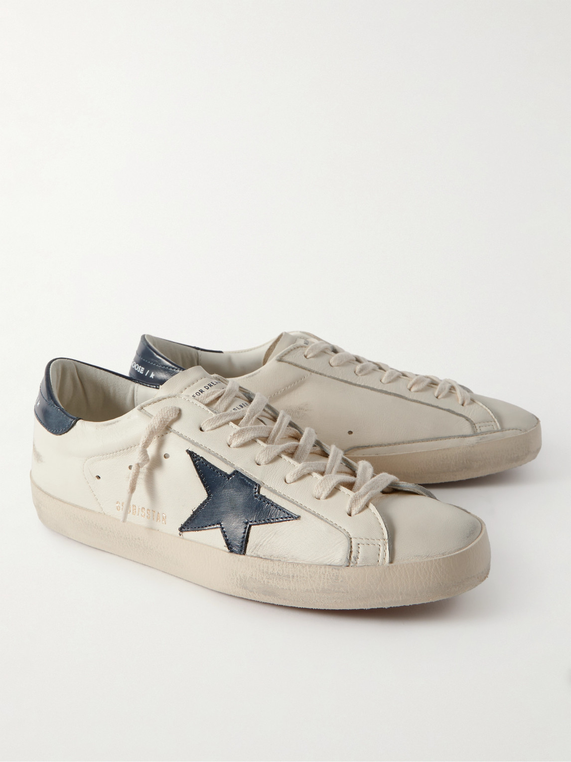 Shop Golden Goose Superstar Distressed Leather Sneakers In White