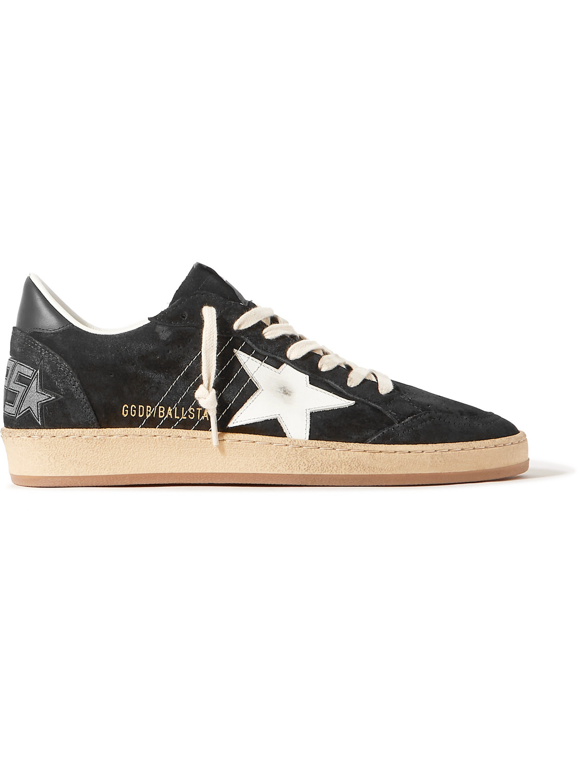 Shop Golden Goose Ball Star Distressed Suede And Leather Sneakers In Black