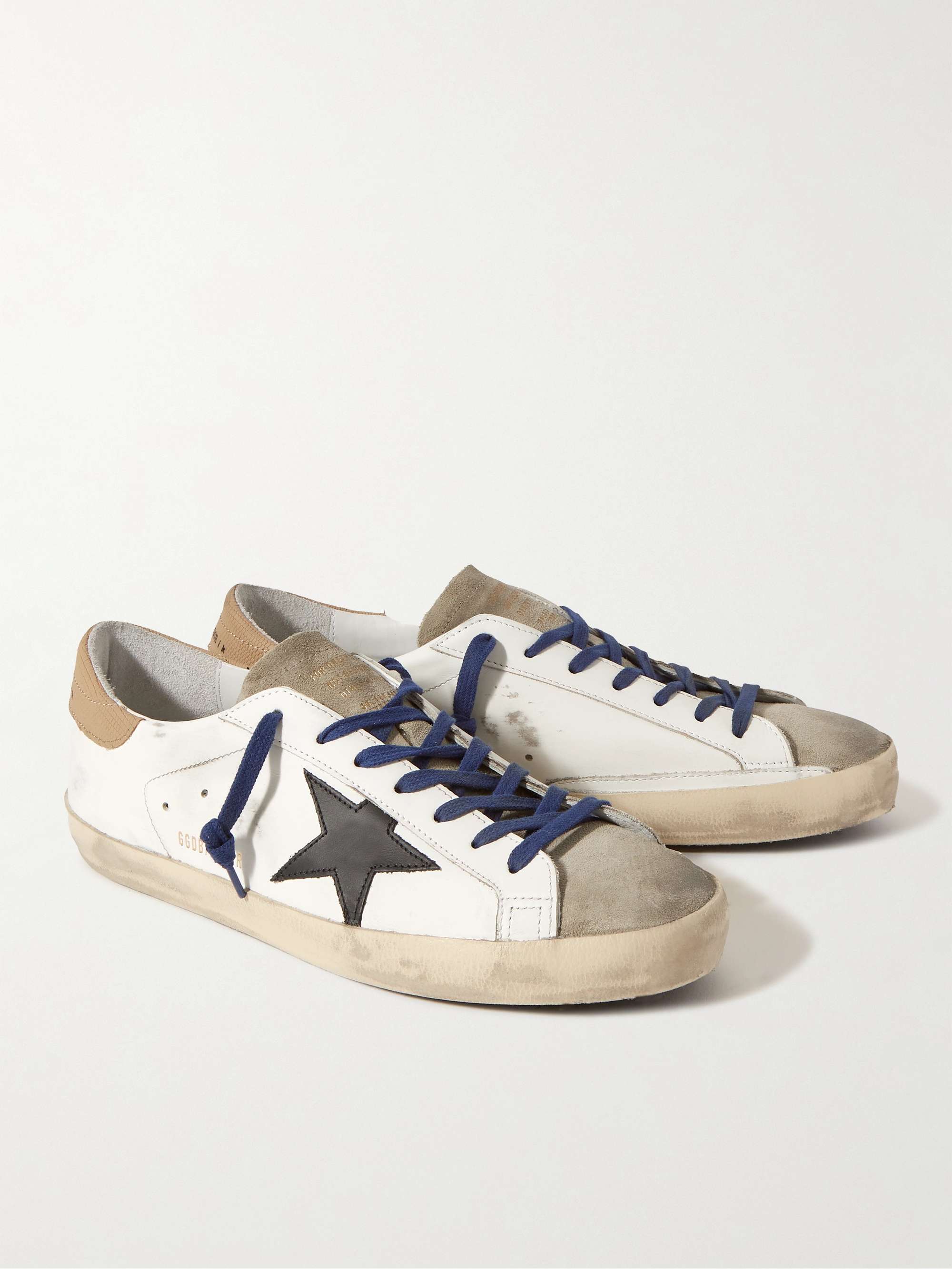 GOLDEN GOOSE Superstar Distressed Leather and Suede Sneakers for Men ...