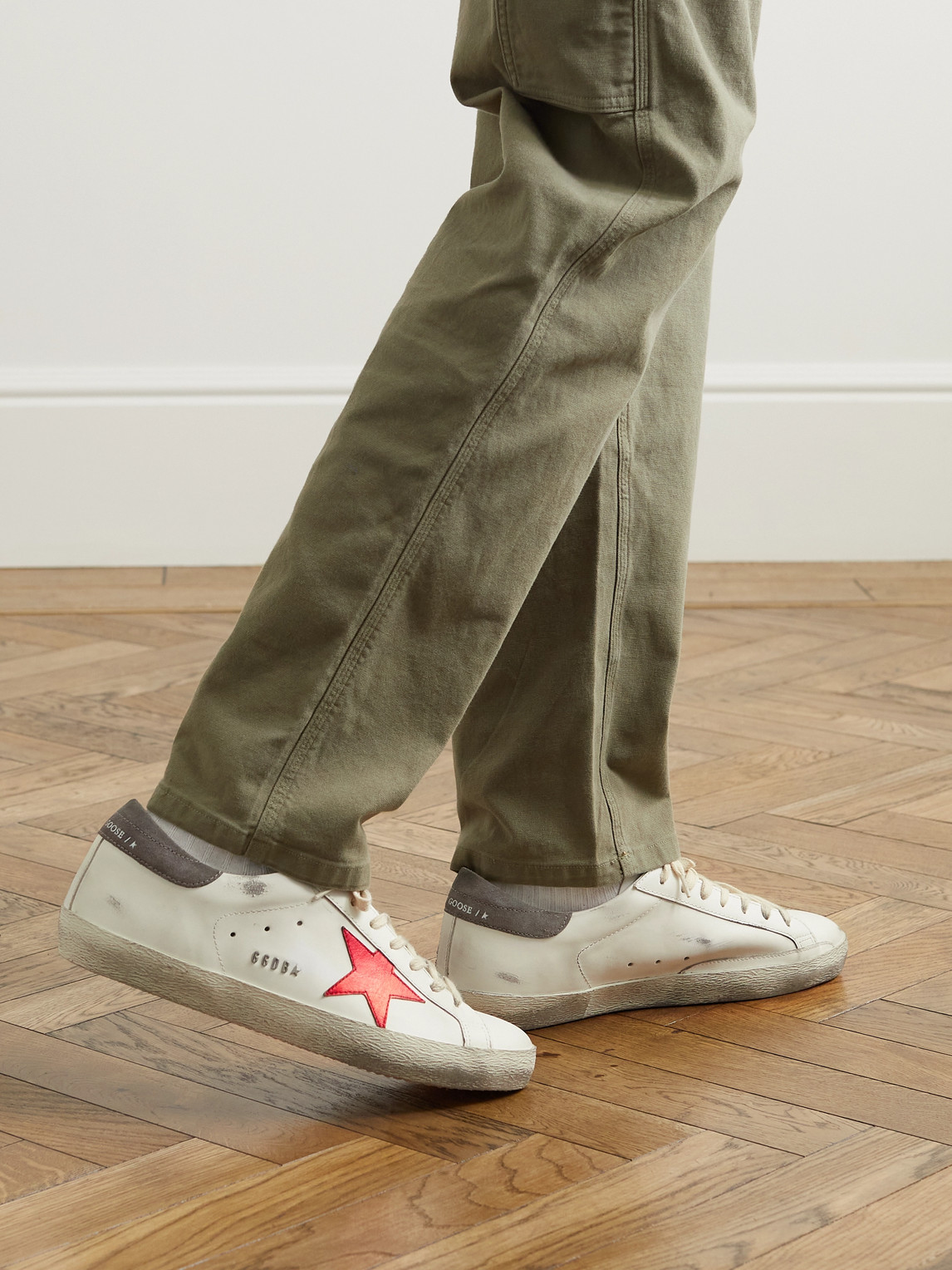 Golden Goose Superstar Distressed Leather And Suede Sneakers In White