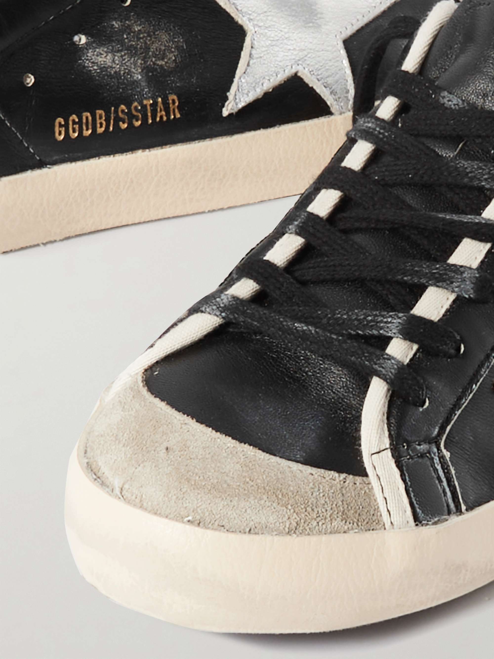 GOLDEN GOOSE Super-Star Distressed Suede-Trimmed Leather Sneakers