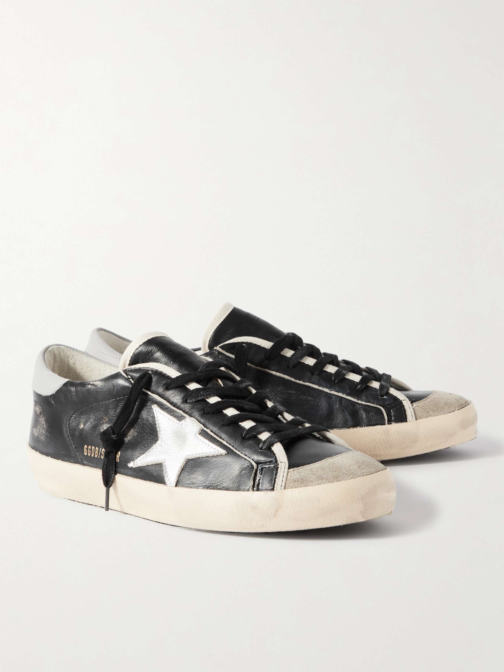 GOLDEN GOOSE Super-Star Distressed Suede-Trimmed Leather Sneakers