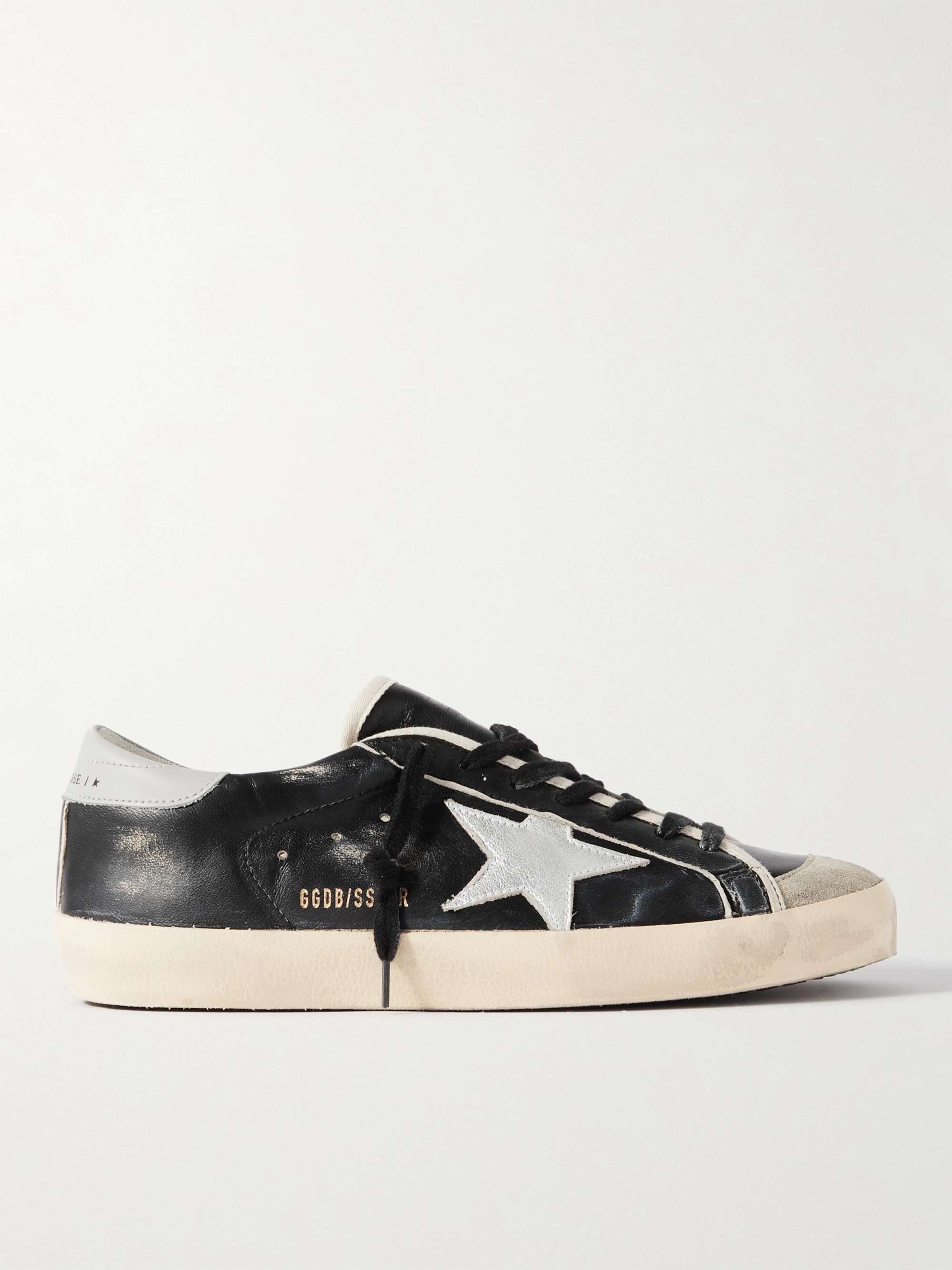 GOLDEN GOOSE Super-Star Distressed Suede-Trimmed Leather Sneakers