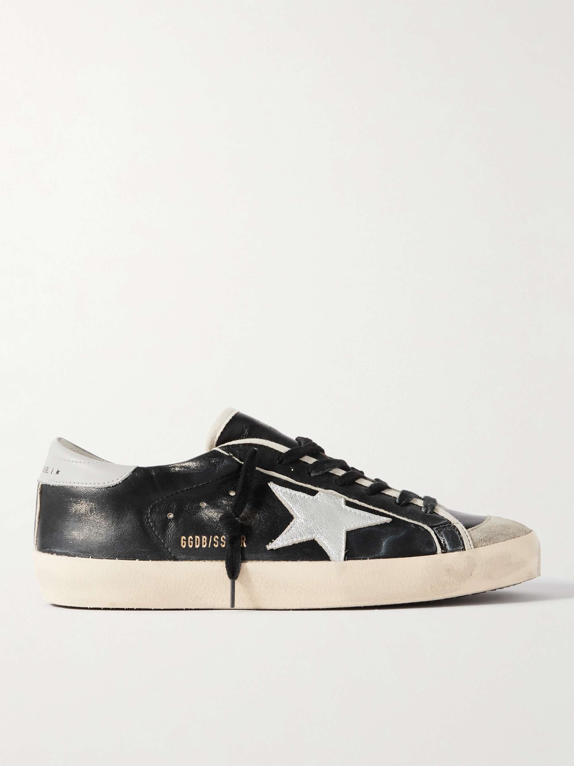 GOOSE Super-Star Distressed Suede-Trimmed Leather Sneakers for Men |