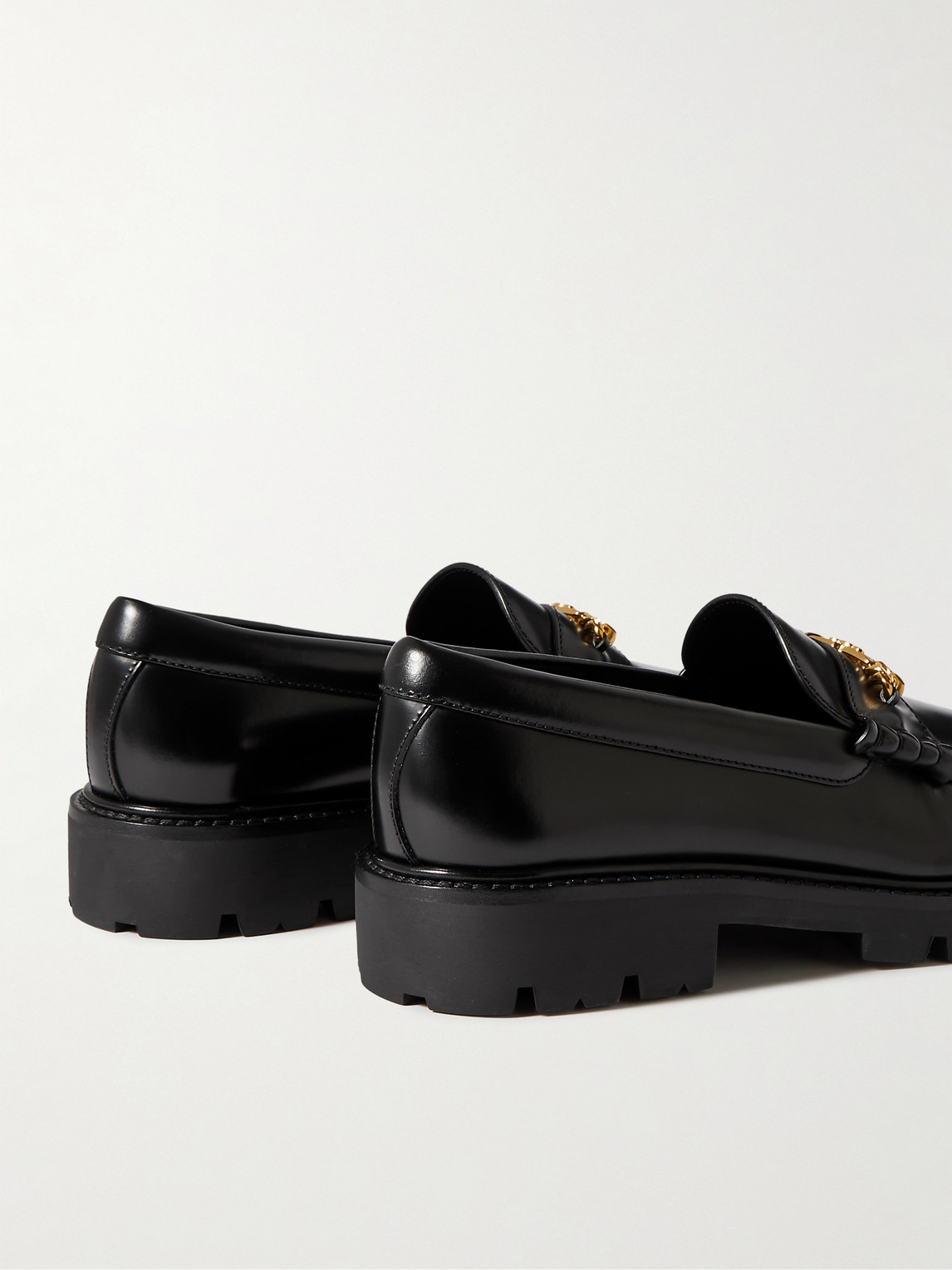 Celine Triomphe Embellished Leather Loafers In Black