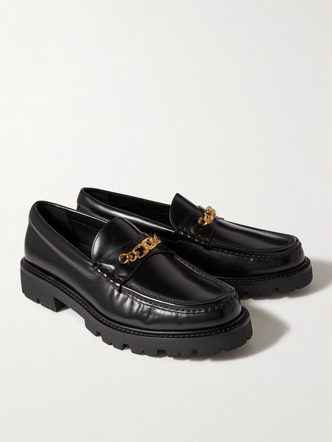 Celine Triomphe Embellished Leather Loafers In Black
