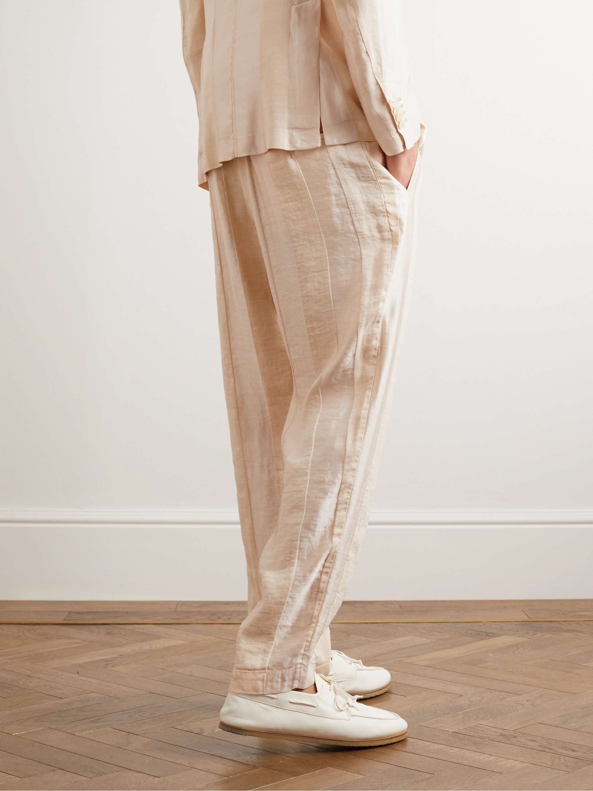 BARENA Ameo Sttraight-Leg Pleated Striped Linen Suit Trousers