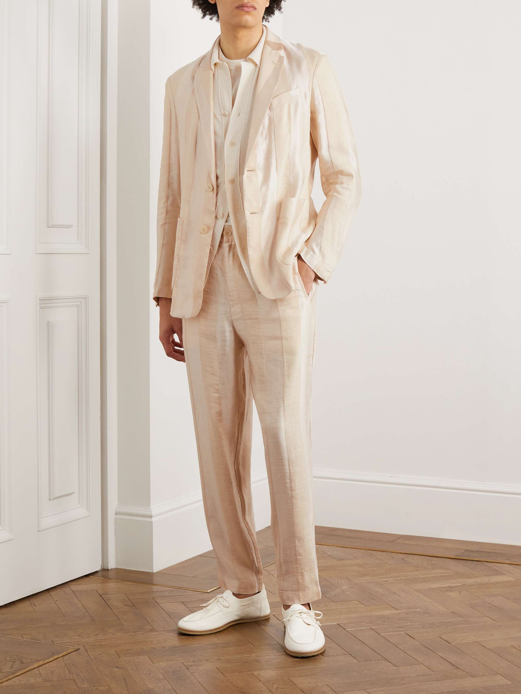 BARENA Ameo Sttraight-Leg Pleated Striped Linen Suit Trousers