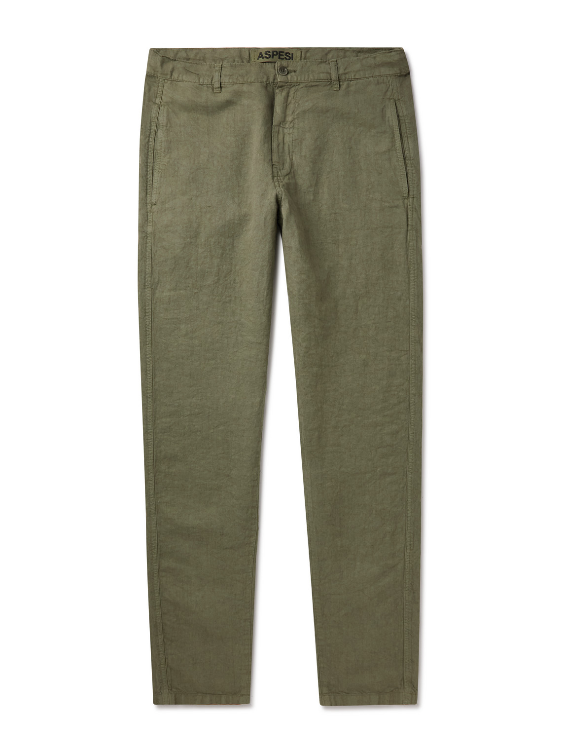 Aspesi Straight-leg Linen Trousers In Green