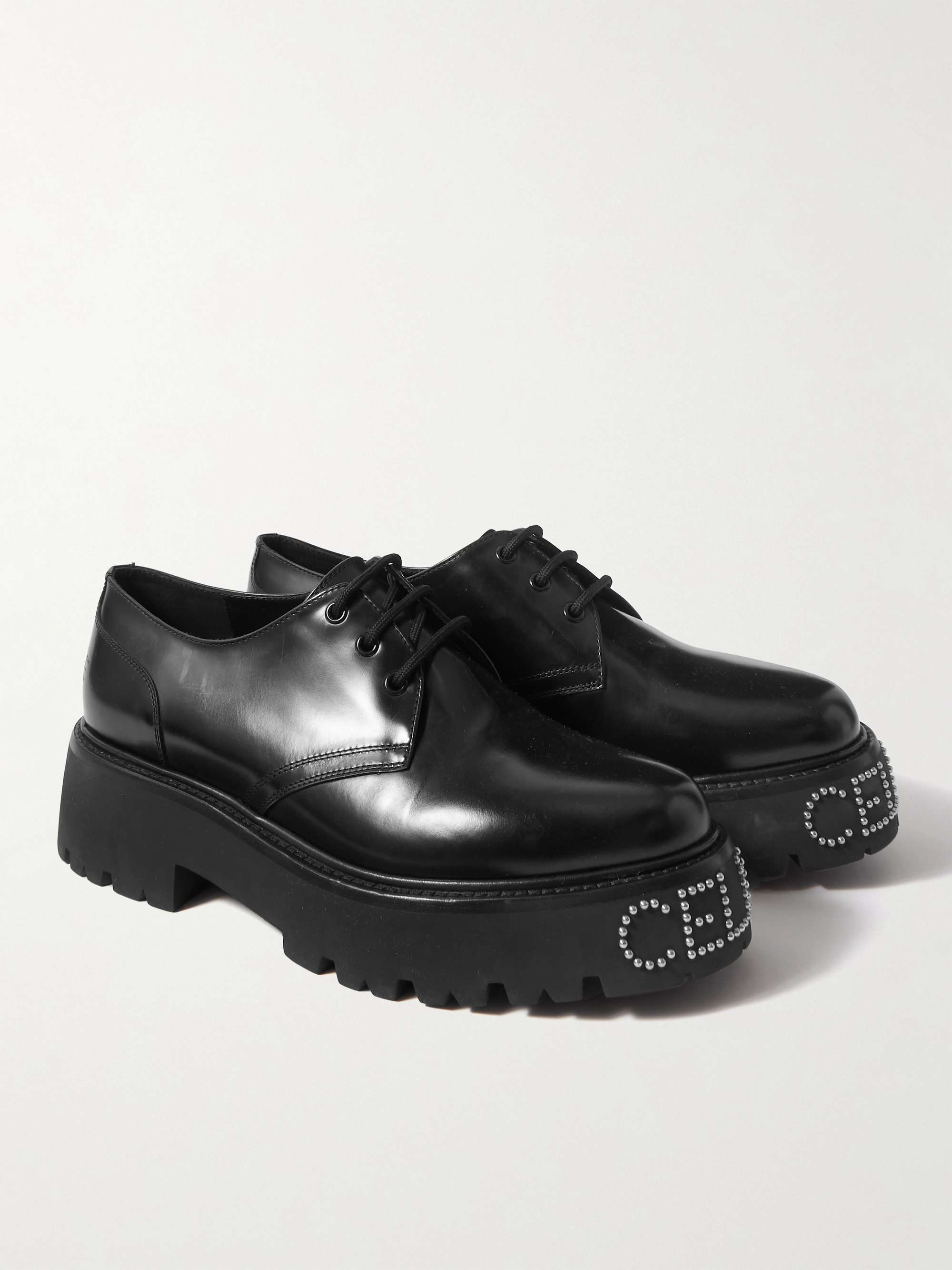 CELINE HOMME Logo-Studded Leather Derby Shoes