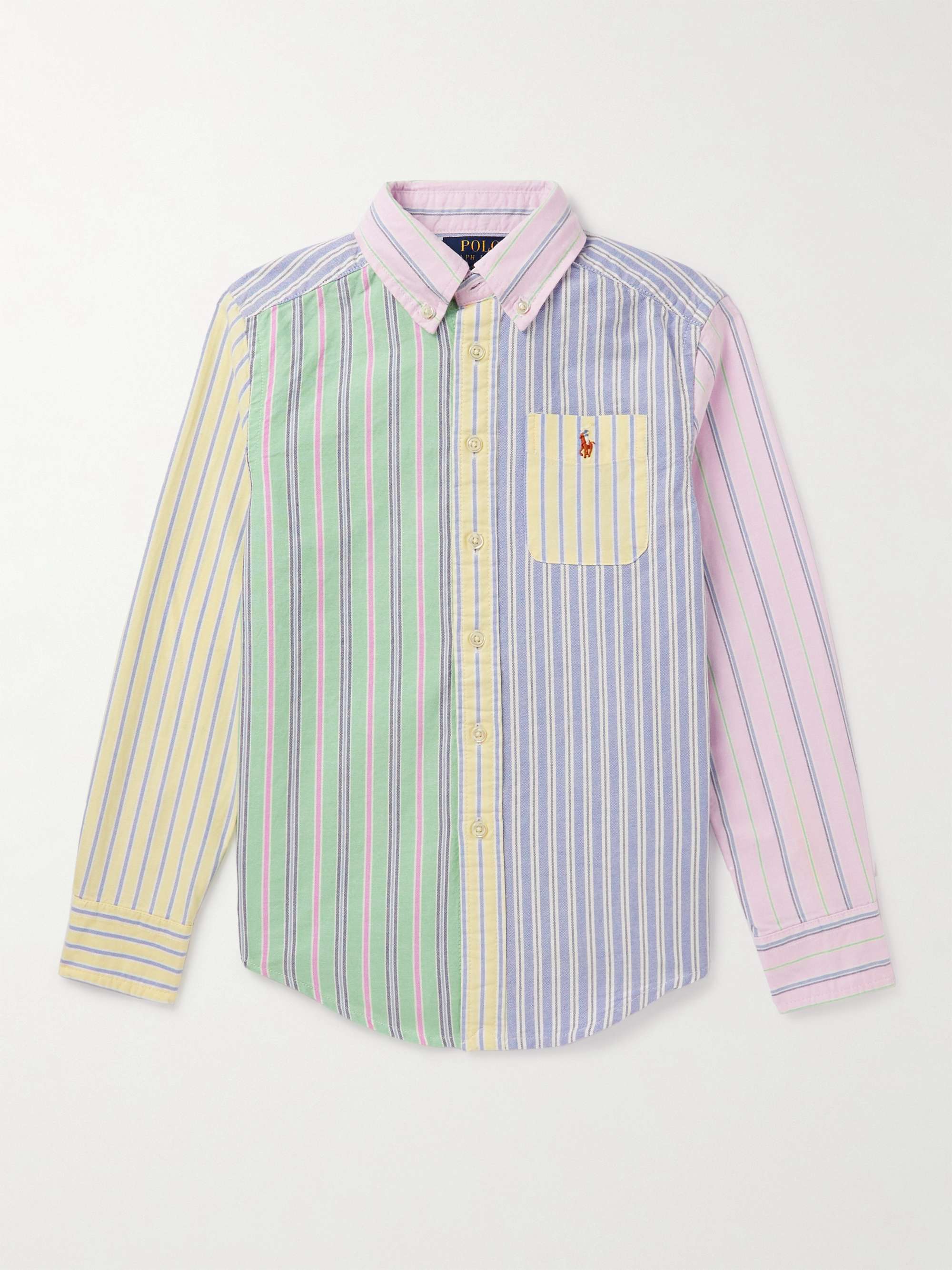 Button-Down Collar Striped Colour-Block Cotton Oxford Shirt