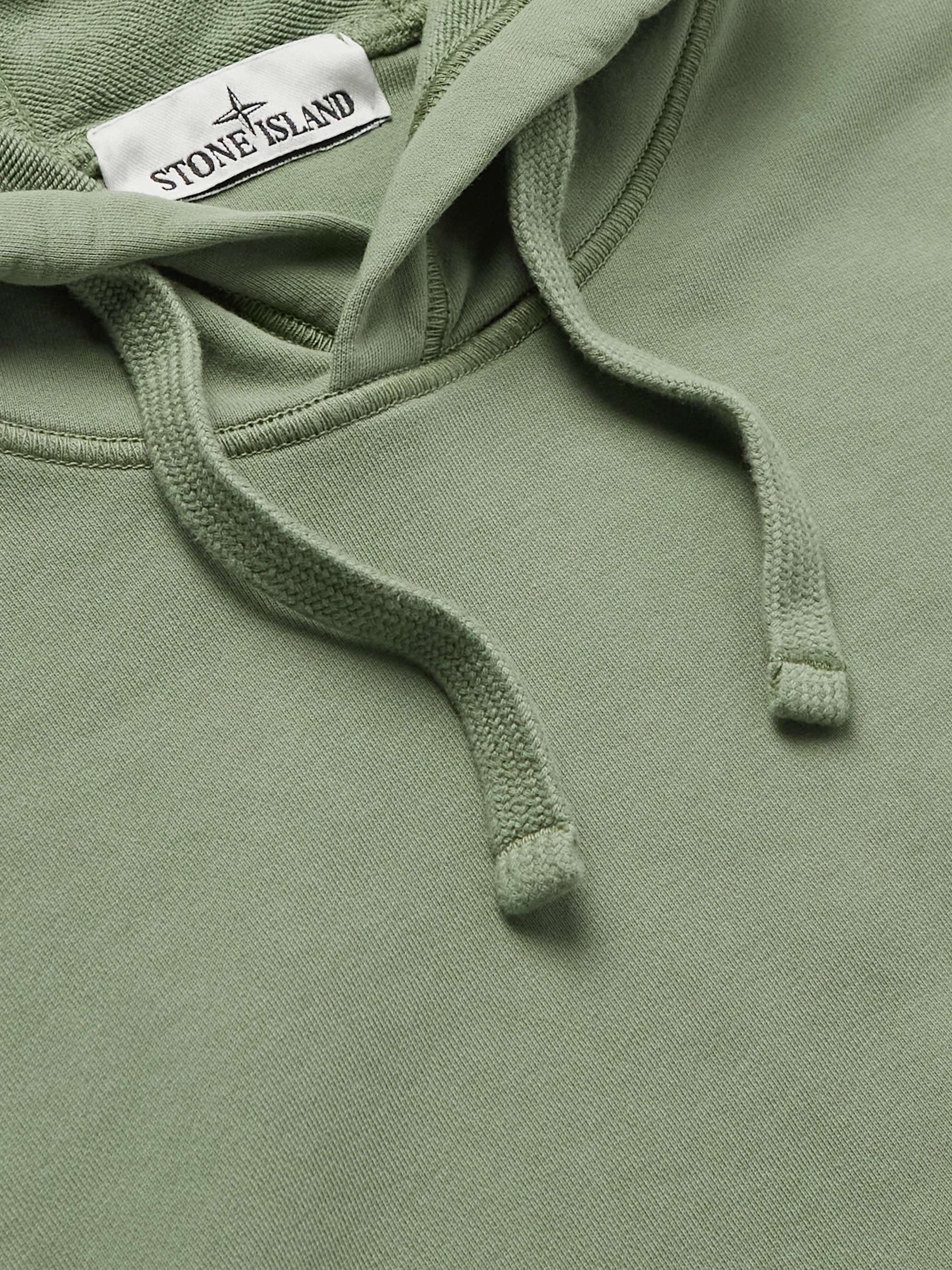 STONE ISLAND Garment-Dyed Logo-Appliquéd Cotton-Jersey Hoodie