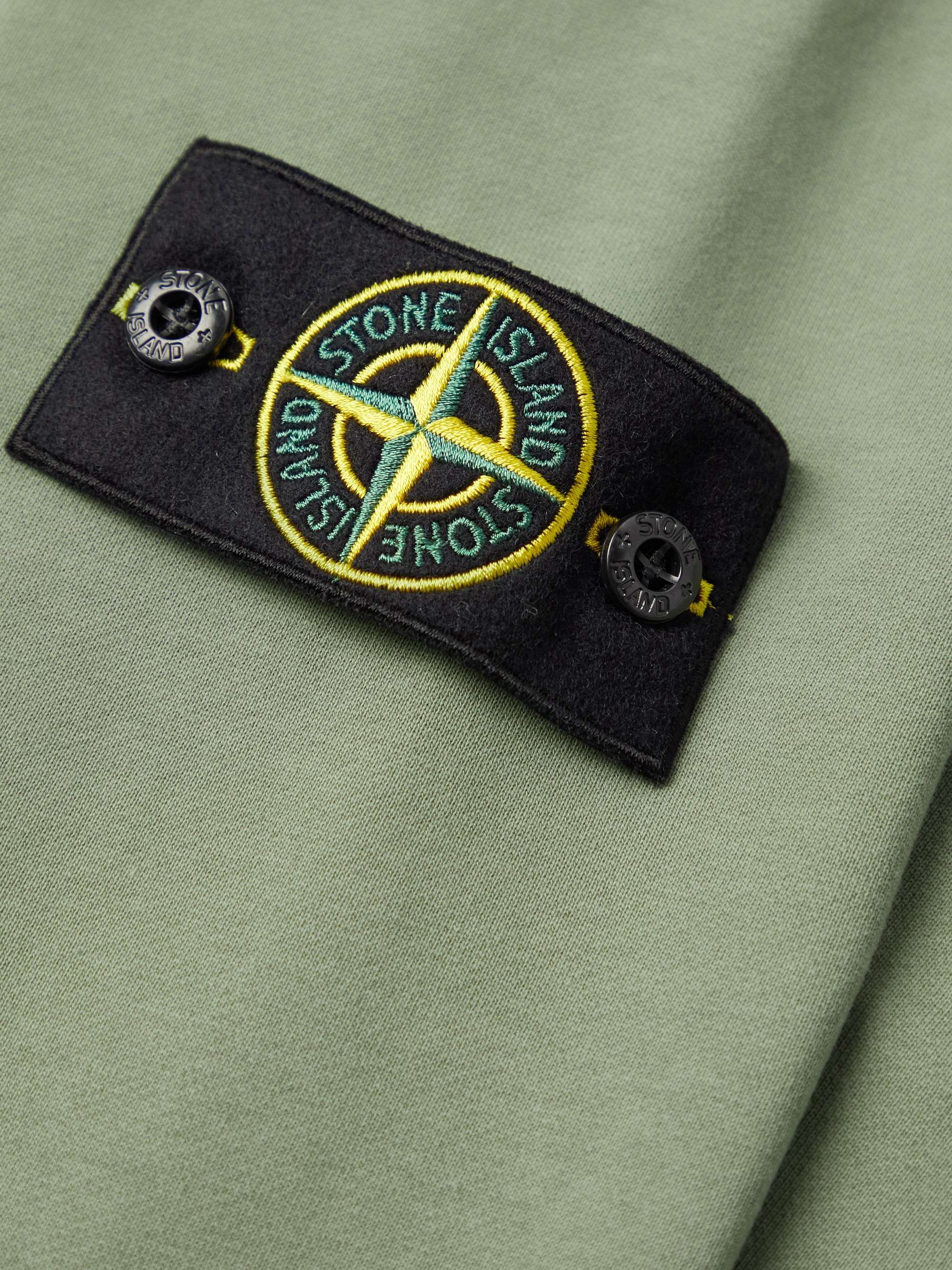 STONE ISLAND Garment-Dyed Logo-Appliquéd Cotton-Jersey Hoodie