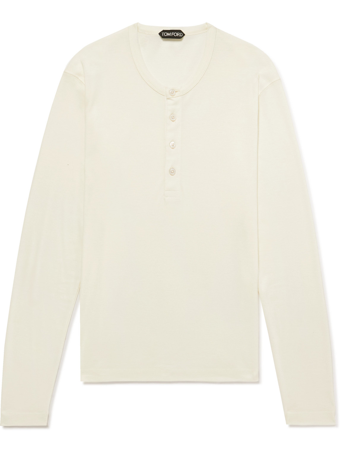 Tom Ford Tencel And Cotton-blend Jersey Henley T-shirt In Neutrals