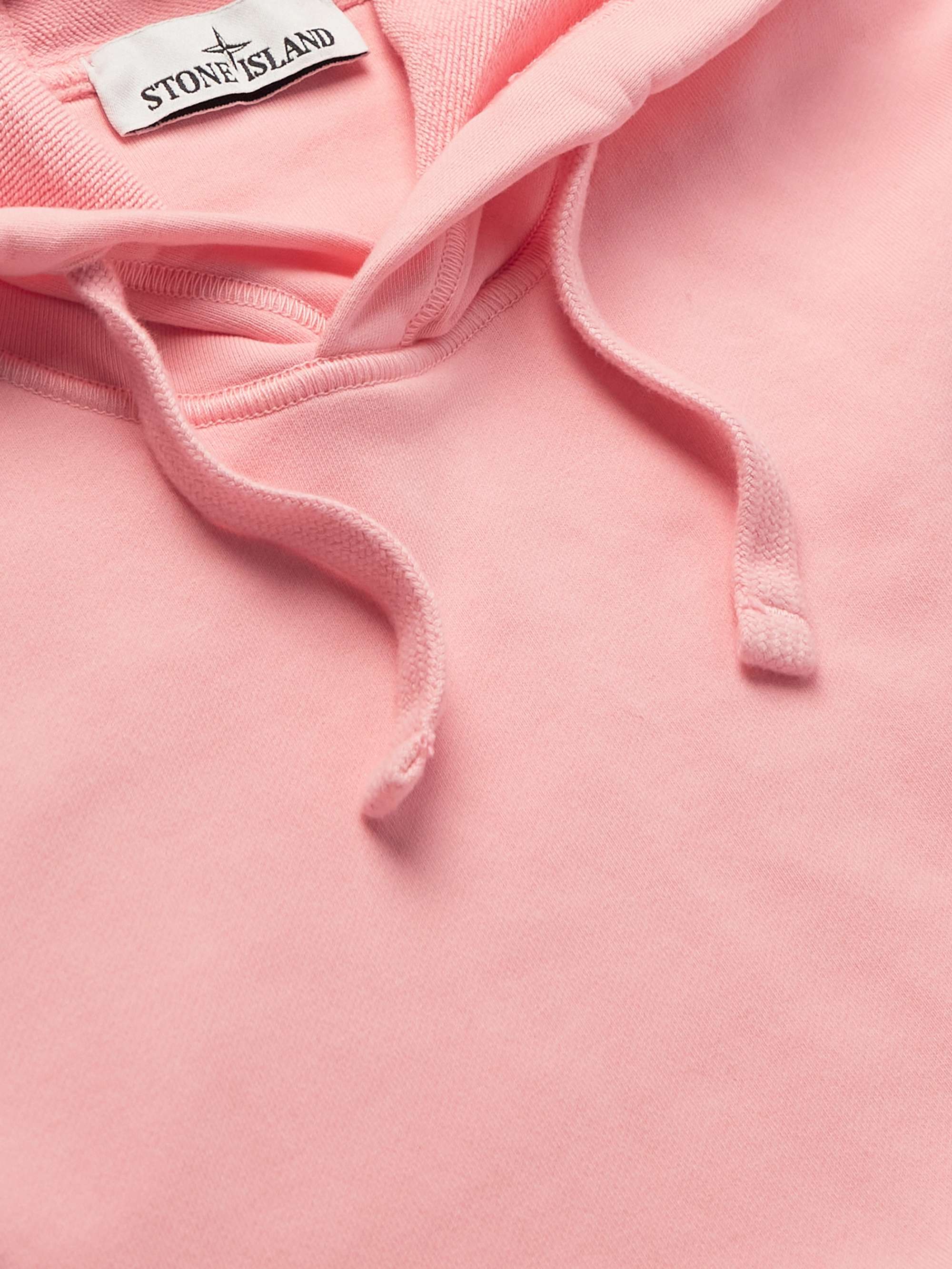 STONE ISLAND Garment-Dyed Logo-Appliquéd Cotton-Jersey Hoodie