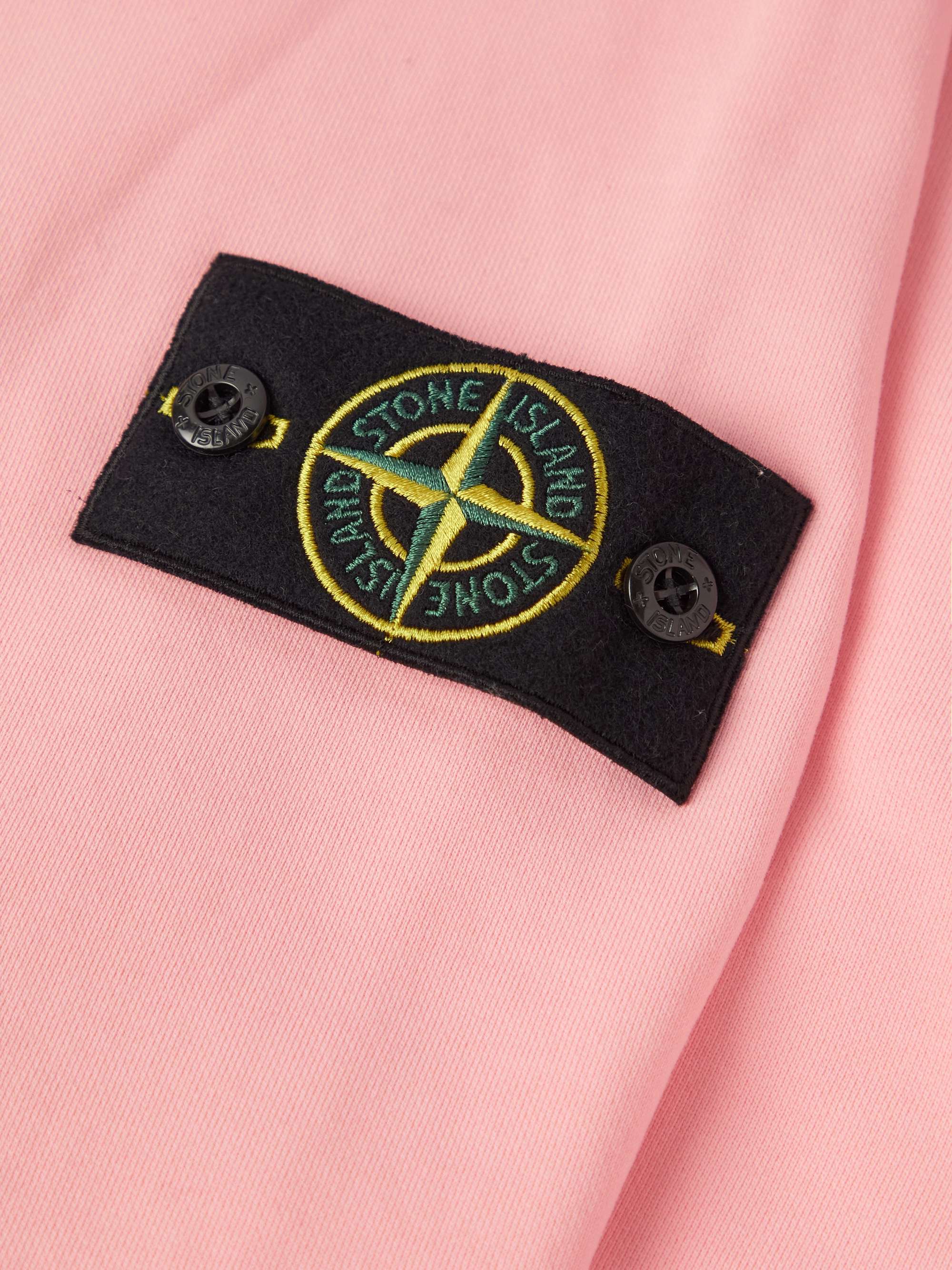 STONE ISLAND Garment-Dyed Logo-Appliquéd Cotton-Jersey Hoodie