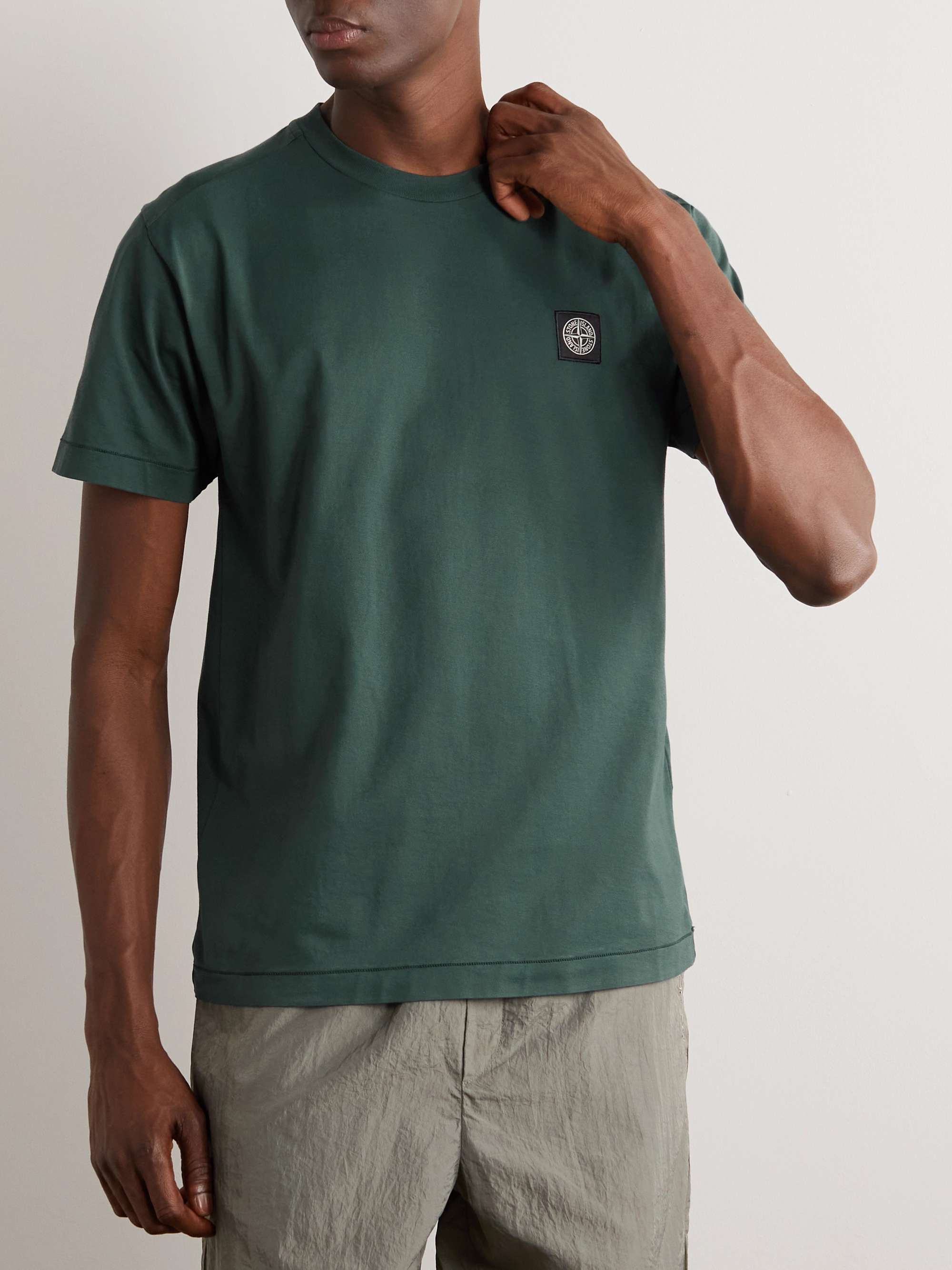 STONE ISLAND Logo-Appliquéd Garment-Dyed Cotton-Jersey T-Shirt