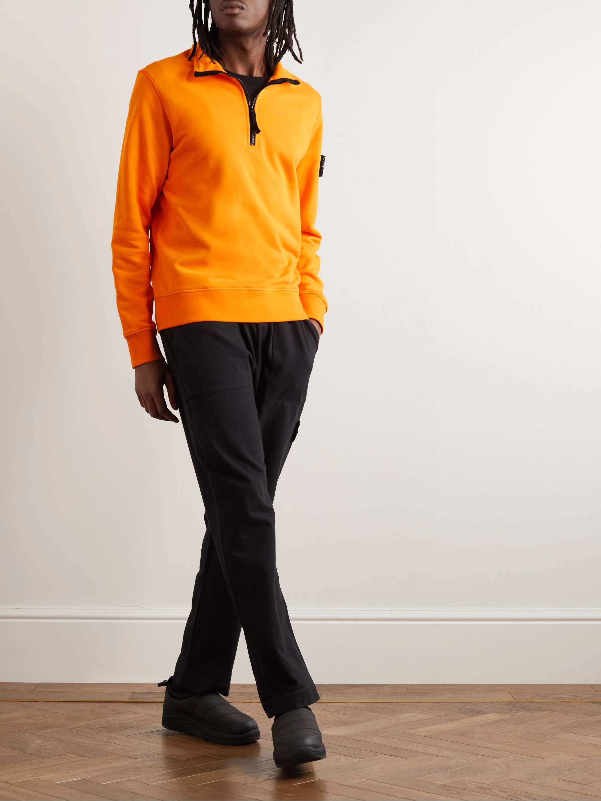 STONE ISLAND Logo-Appliquéd Cotton Half-Zip Sweatshirt
