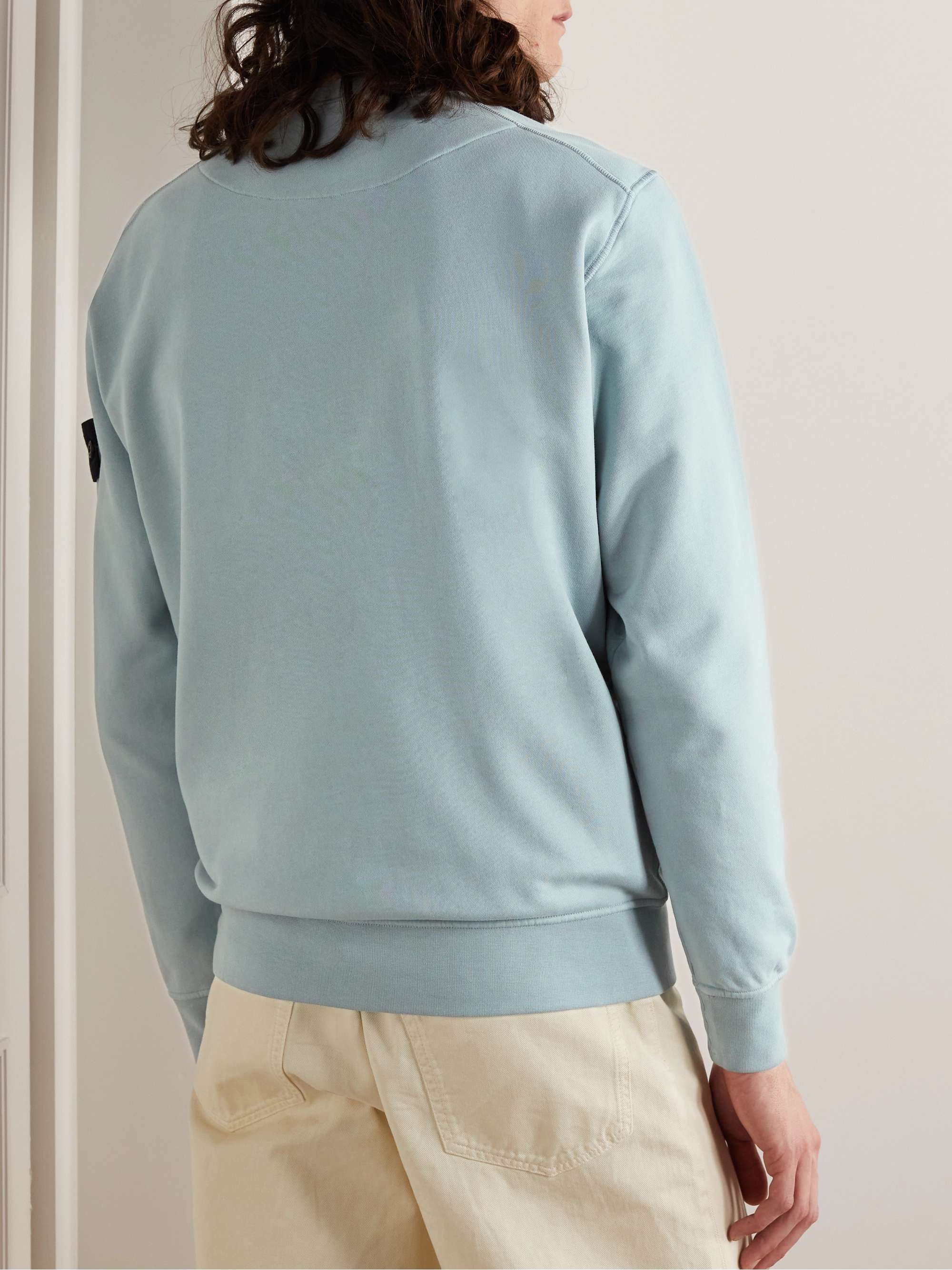 STONE ISLAND Logo-Appliquéd Garment-Dyed Cotton-Jersey Sweatshirt