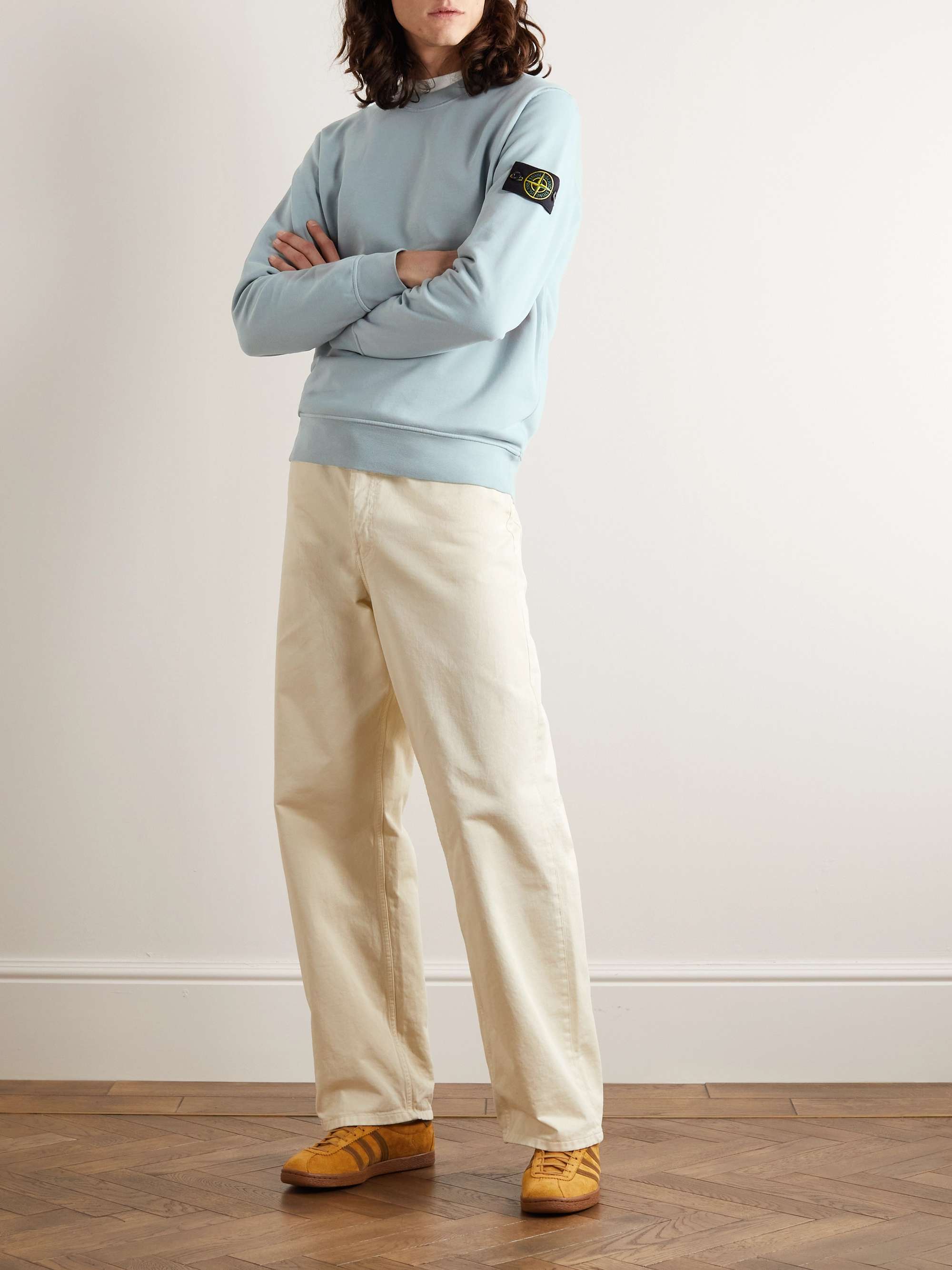 STONE ISLAND Logo-Appliquéd Garment-Dyed Cotton-Jersey Sweatshirt