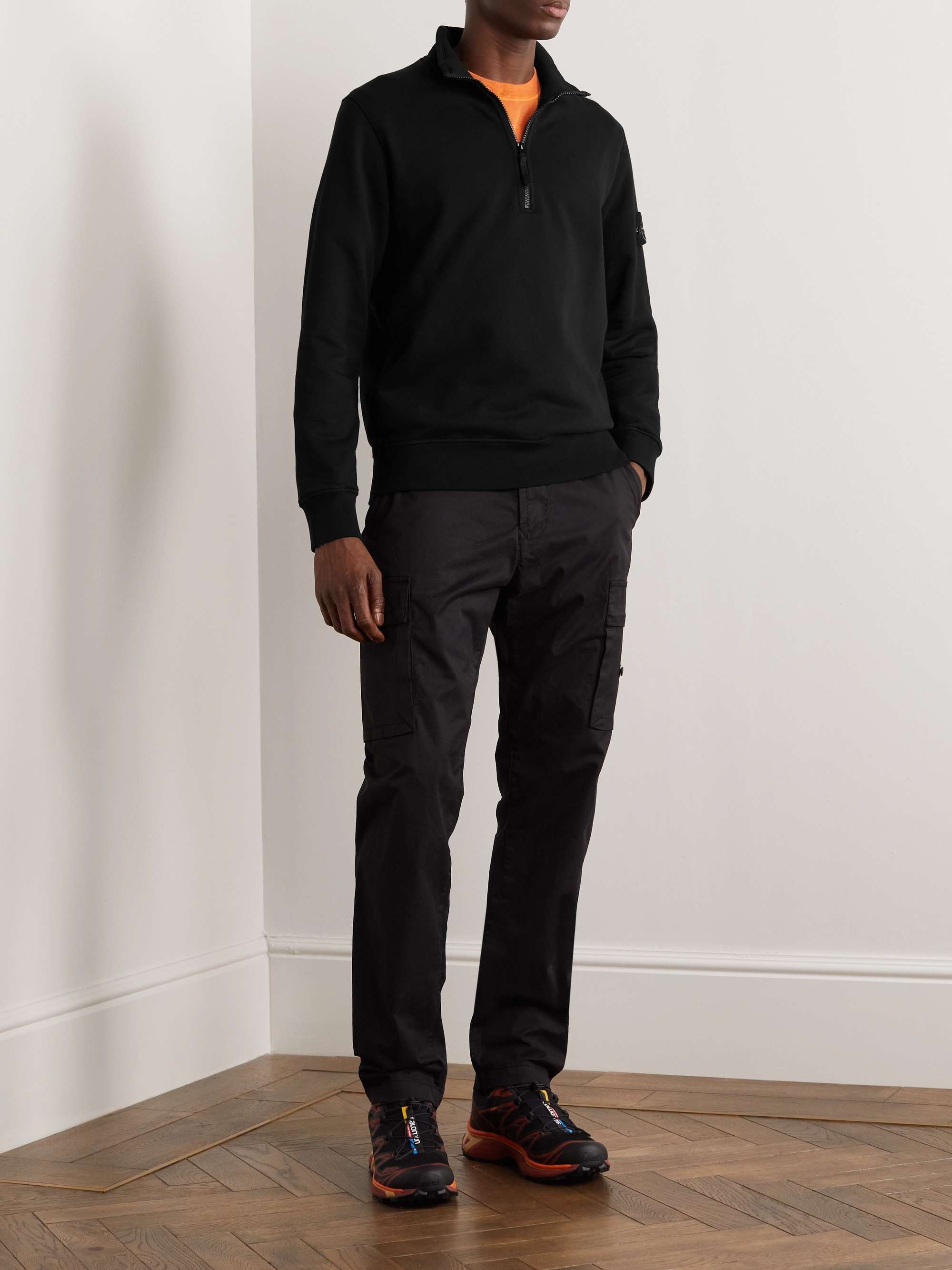 STONE ISLAND Logo-Appliquéd Cotton Half-Zip Sweatshirt