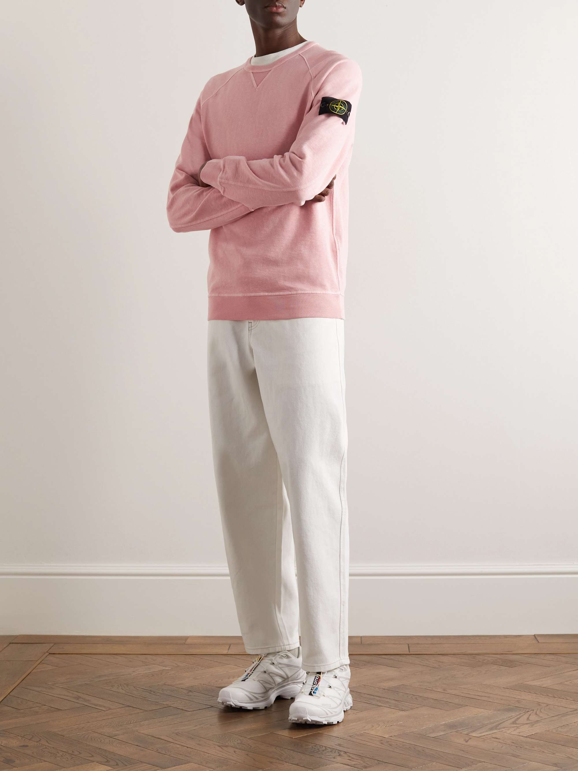 STONE ISLAND Logo-Appliquéd Garment-Dyed Cotton-Jersey Sweatshirt