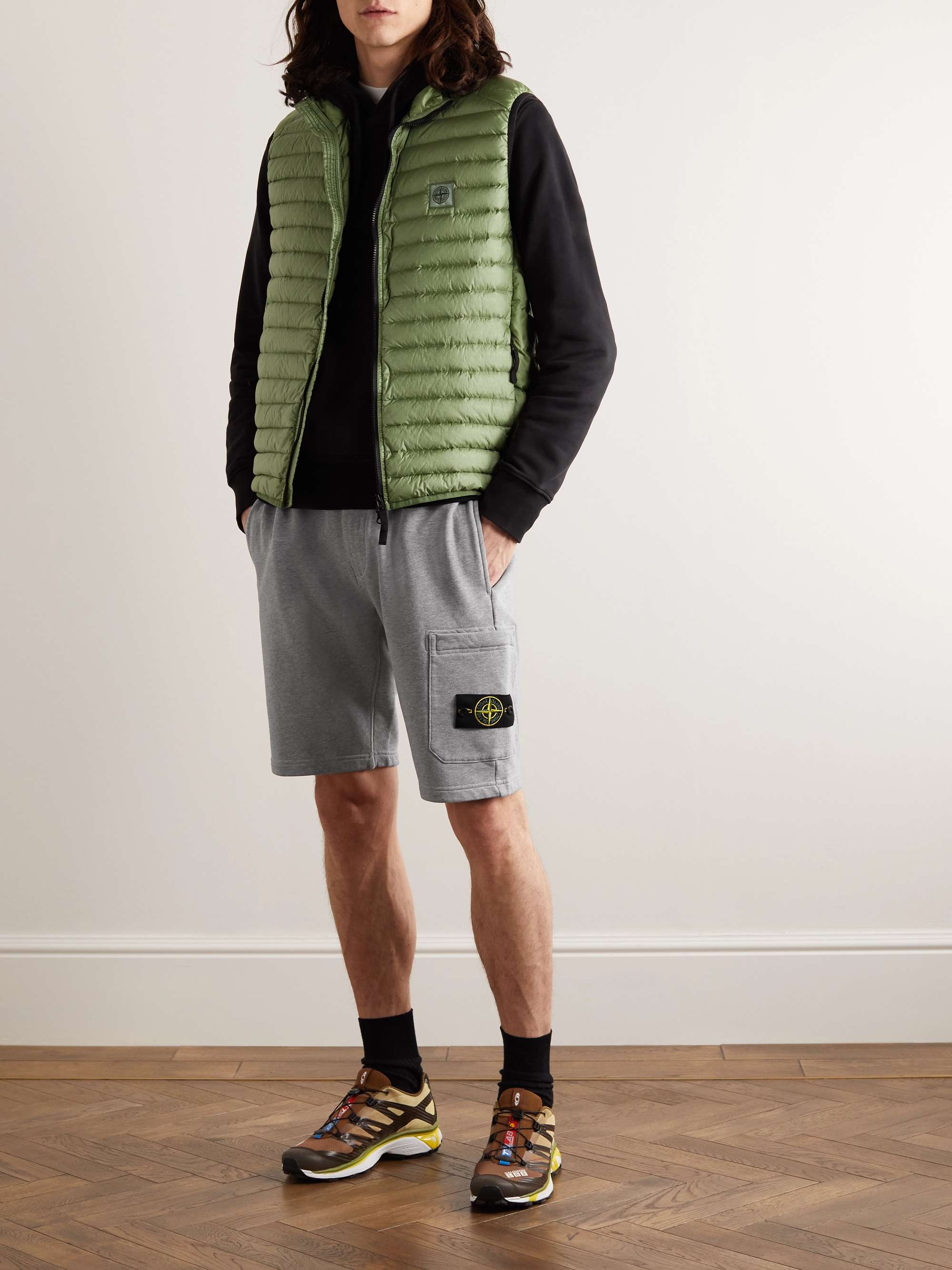 STONE ISLAND Straight-Leg Garment-Dyed Cotton-Jersey Drawstring Shorts