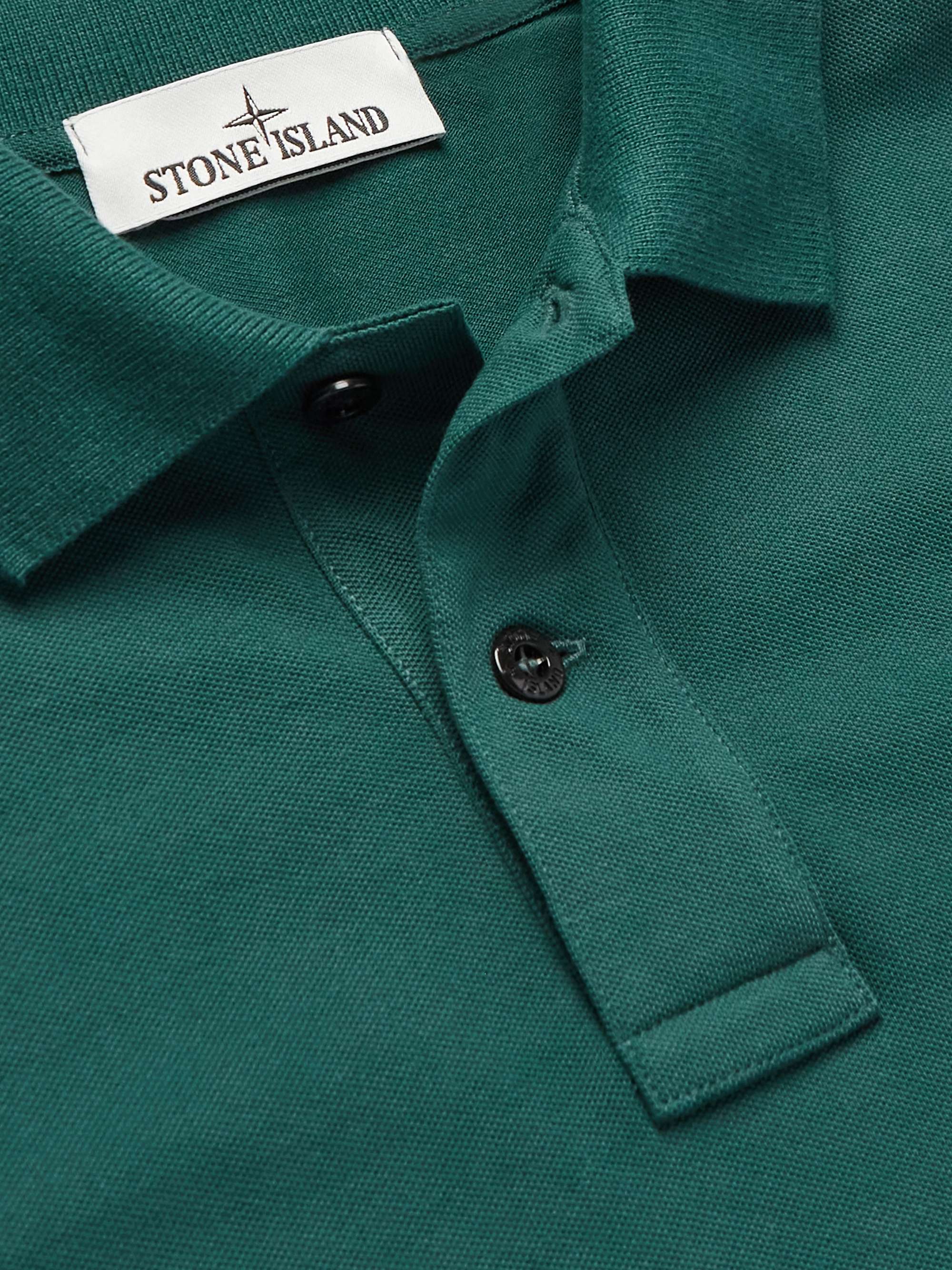 STONE ISLAND Logo-Appliquéd Stretch-Cotton Piqué Polo Shirt