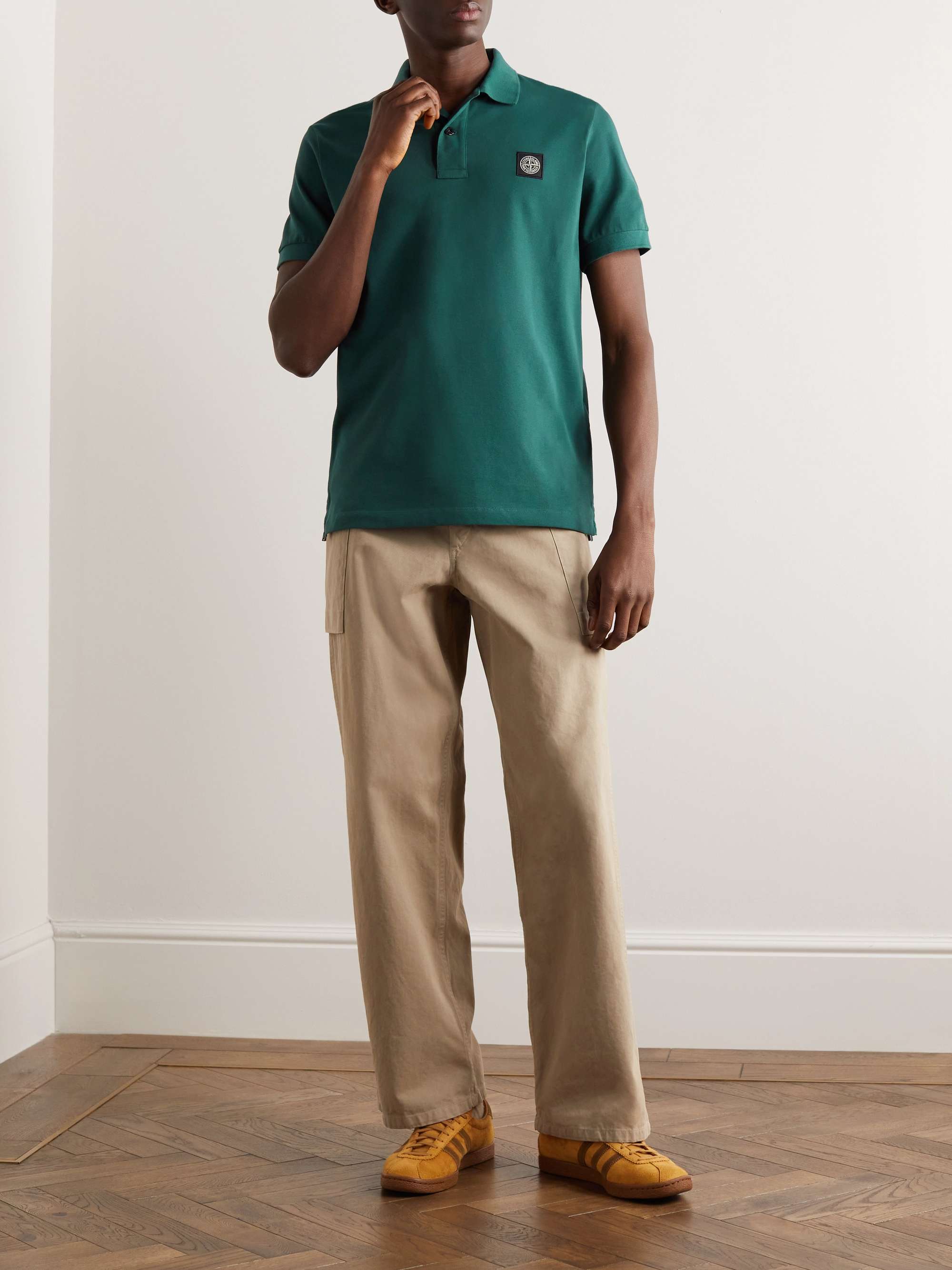 STONE ISLAND Logo-Appliquéd Stretch-Cotton Piqué Polo Shirt