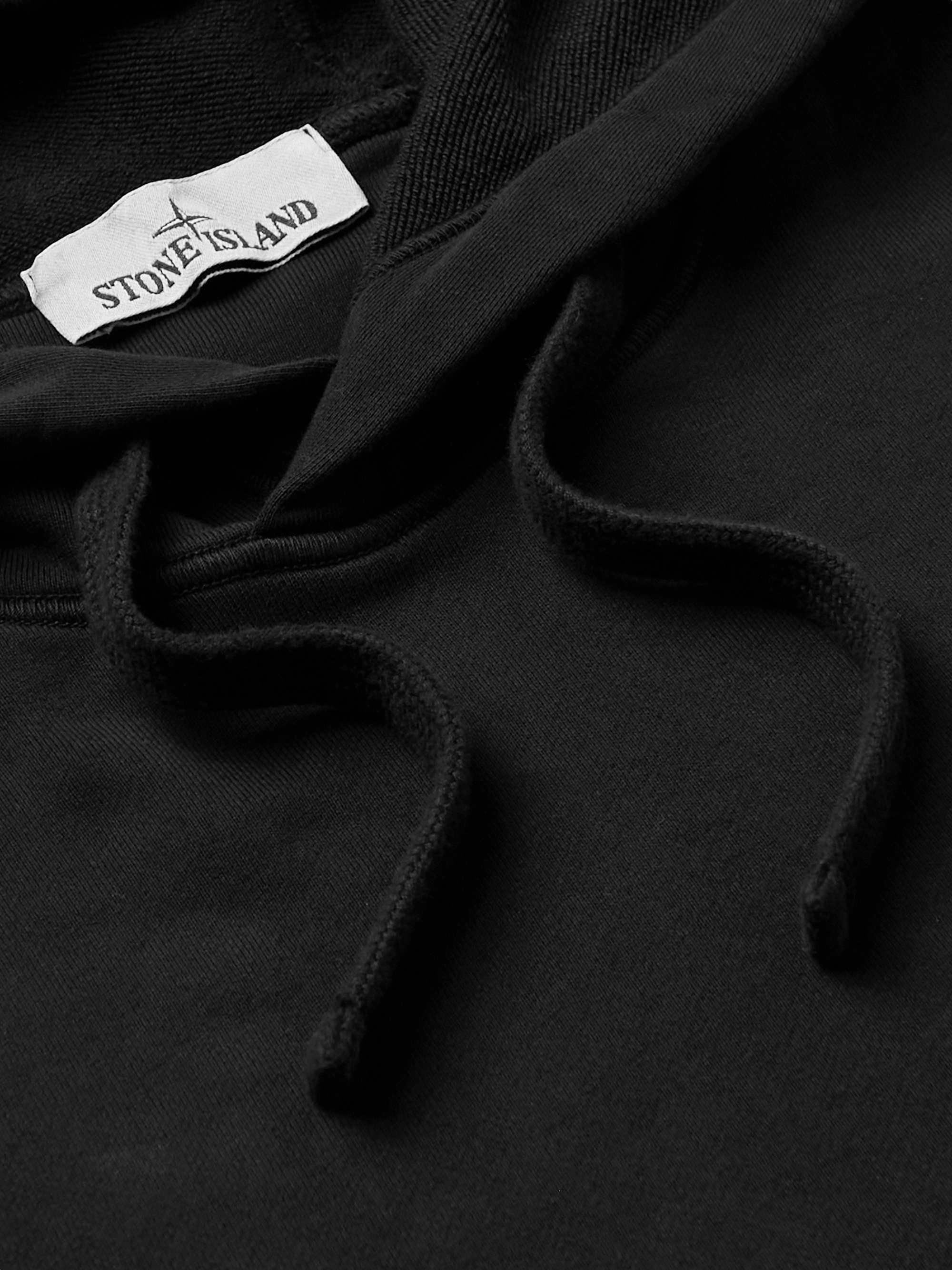 STONE ISLAND Garment-Dyed Logo-Appliquéd Cotton-Jersey Hoodie