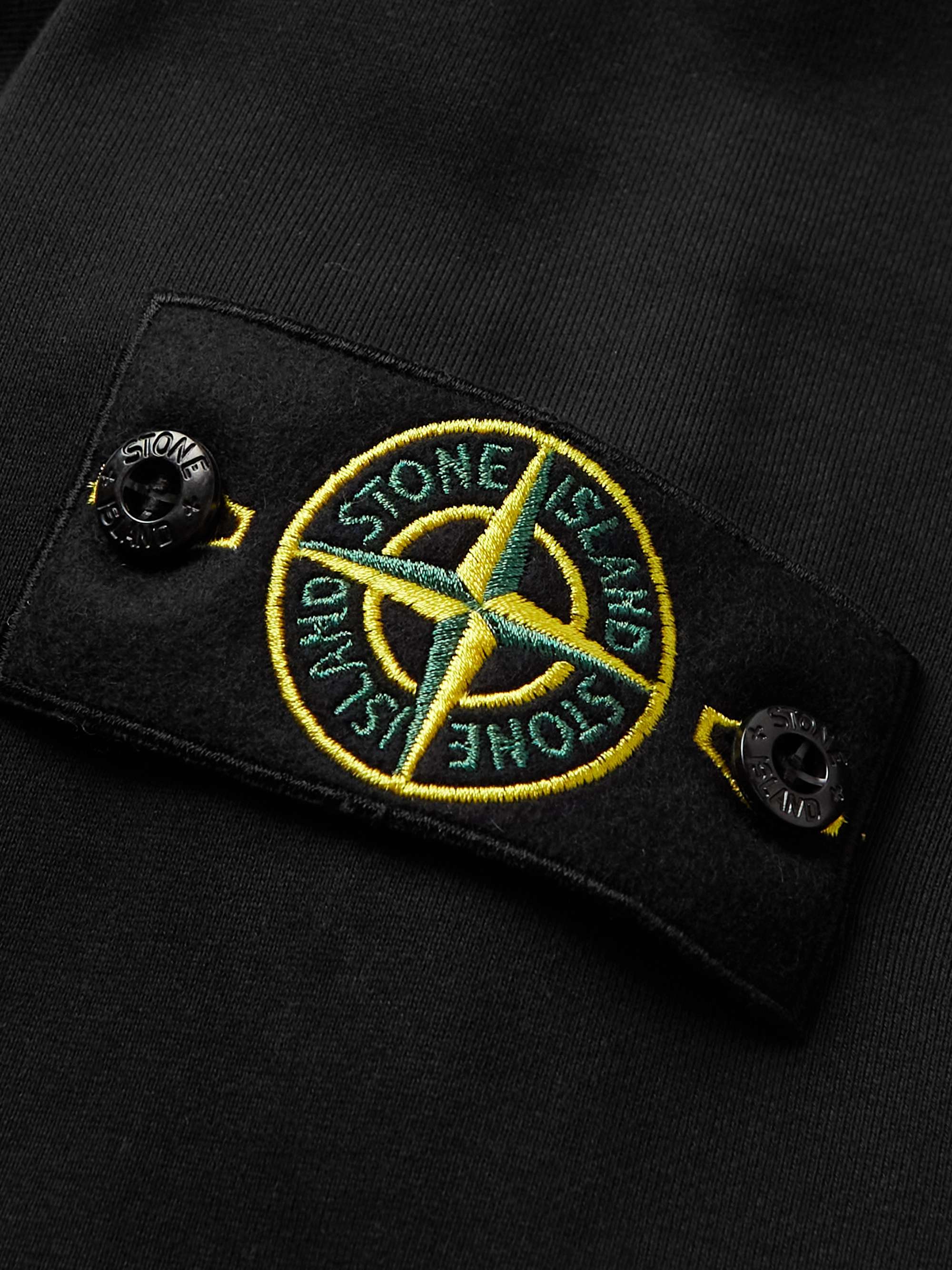 STONE ISLAND Garment-Dyed Logo-Appliquéd Cotton-Jersey Hoodie