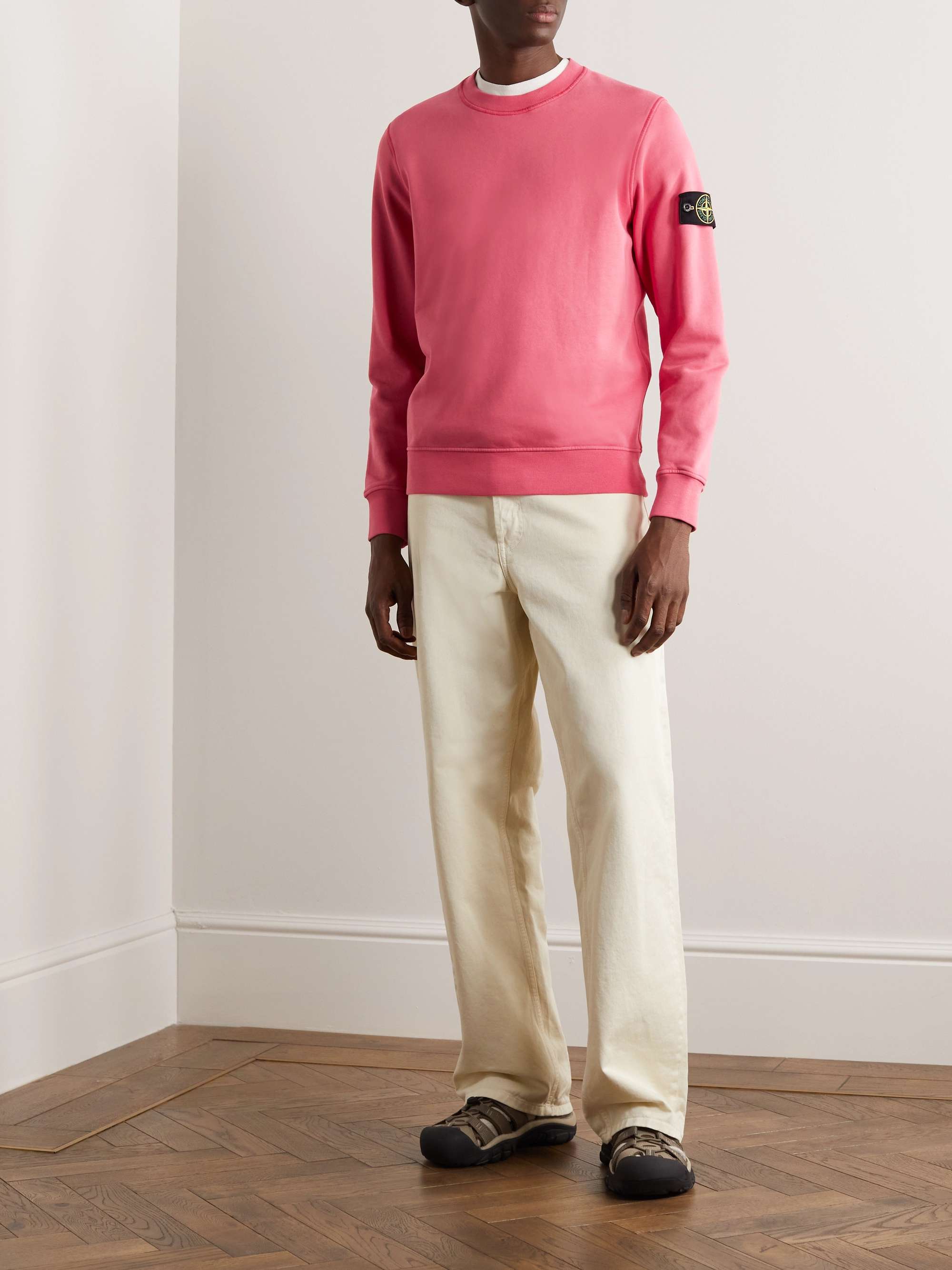 STONE ISLAND Logo-Appliquéd Garment-Dyed Cotton-Jersey Sweatshirt