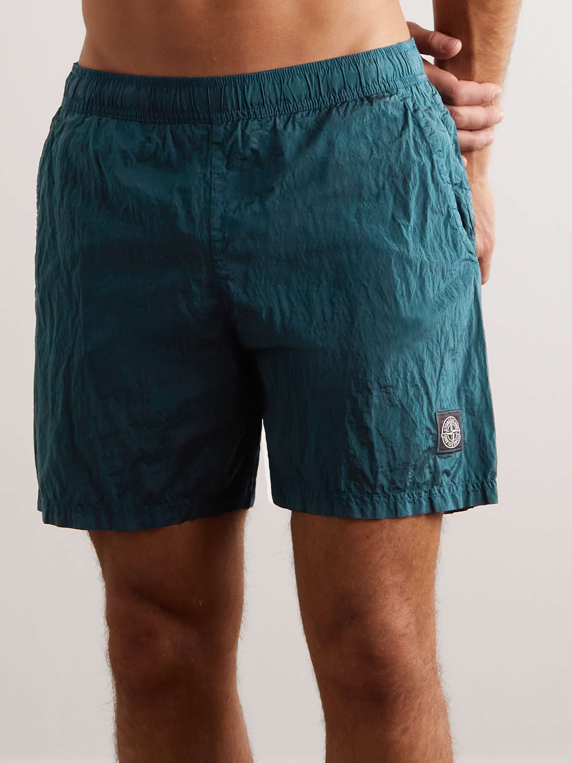 STONE ISLAND Logo-Appliquéd Straight-Leg Mid-Length Swim Shorts