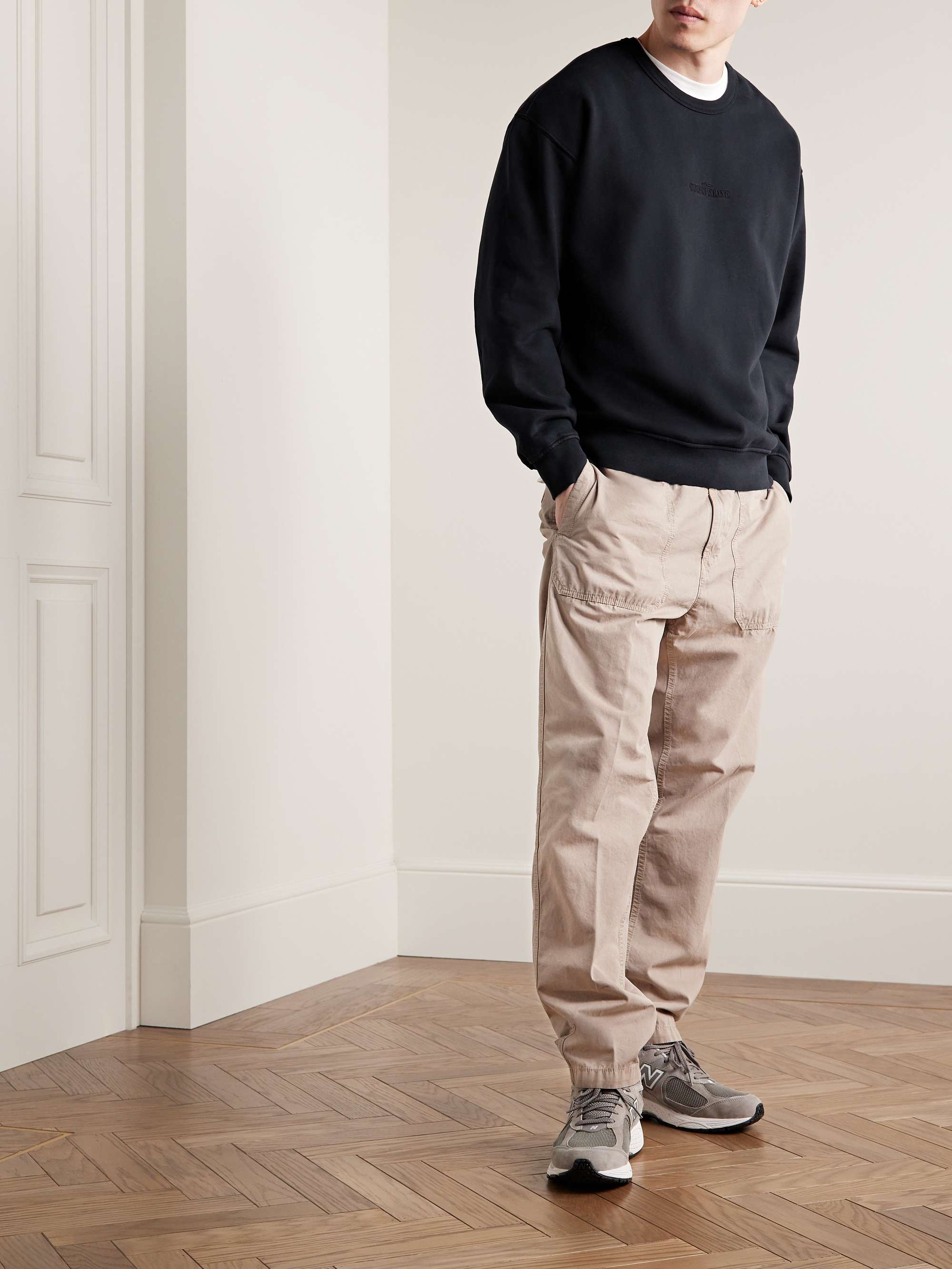 STONE ISLAND Logo-Embroidered Garment-Dyed Cotton-Jersey Sweatshirt