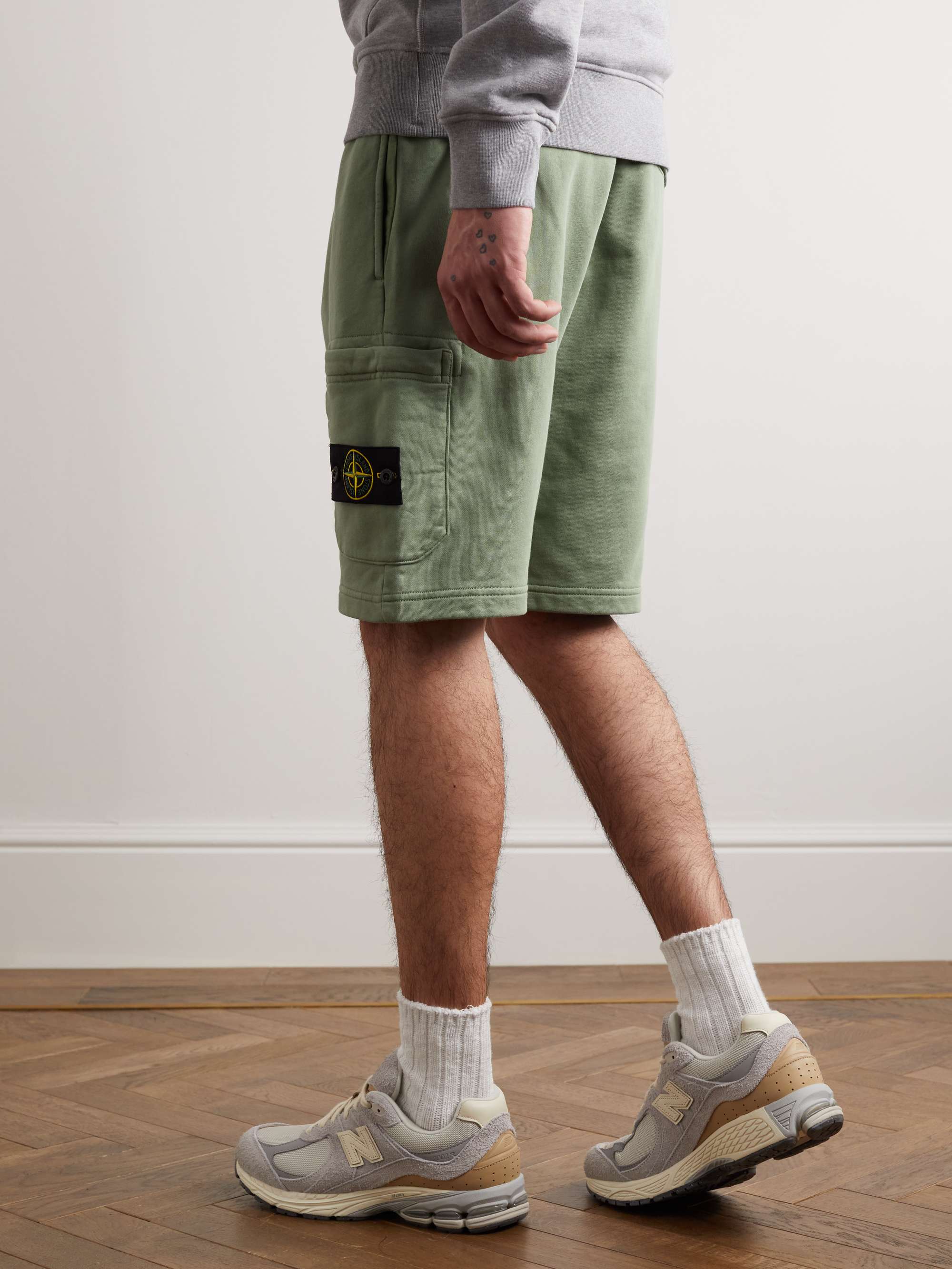 STONE ISLAND Straight-Leg Garment-Dyed Cotton-Jersey Drawstring Shorts