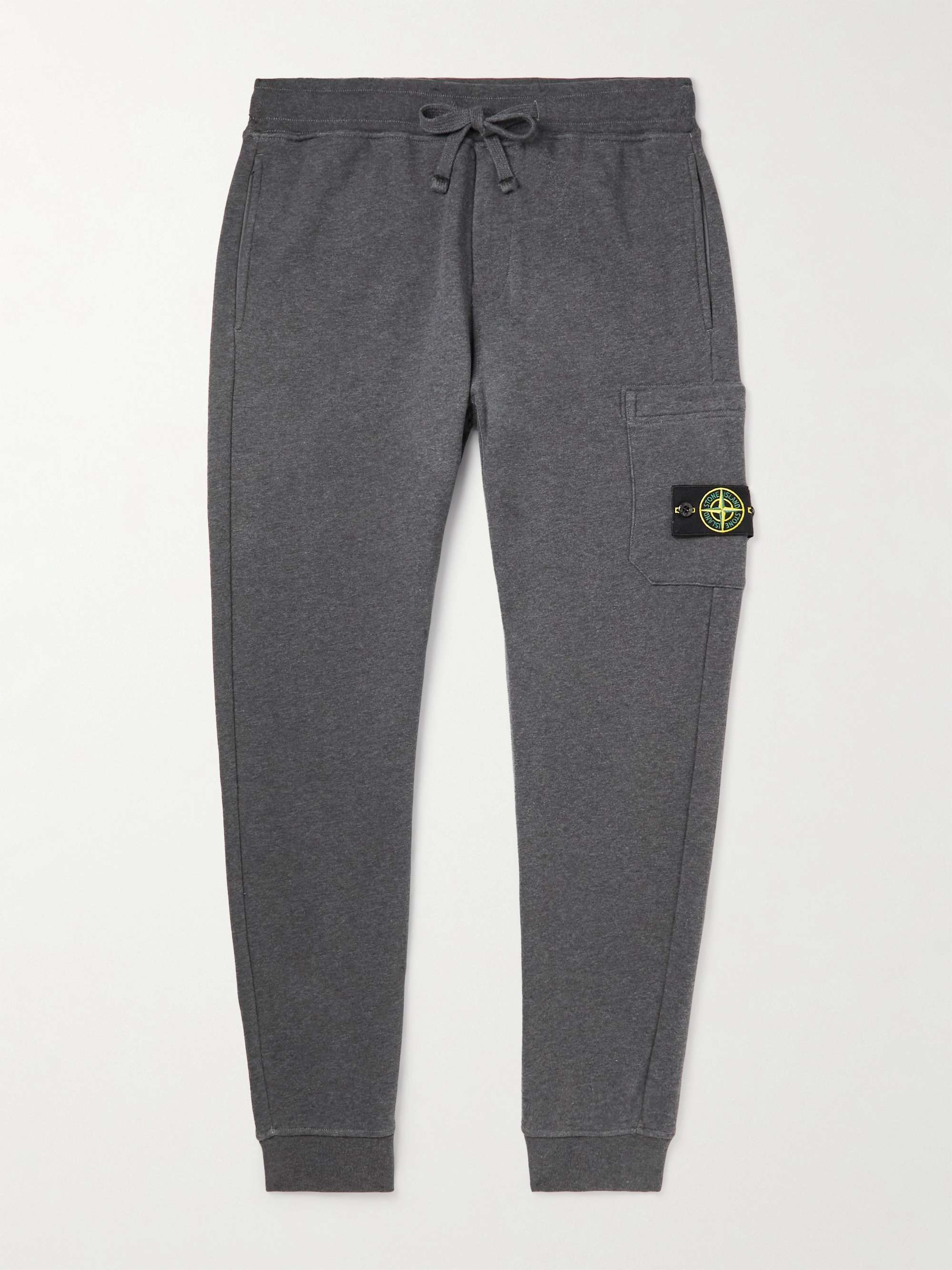 STONE ISLAND Tapered Logo-Appliquéd Garment-Dyed Cotton-Jersey Sweatpants
