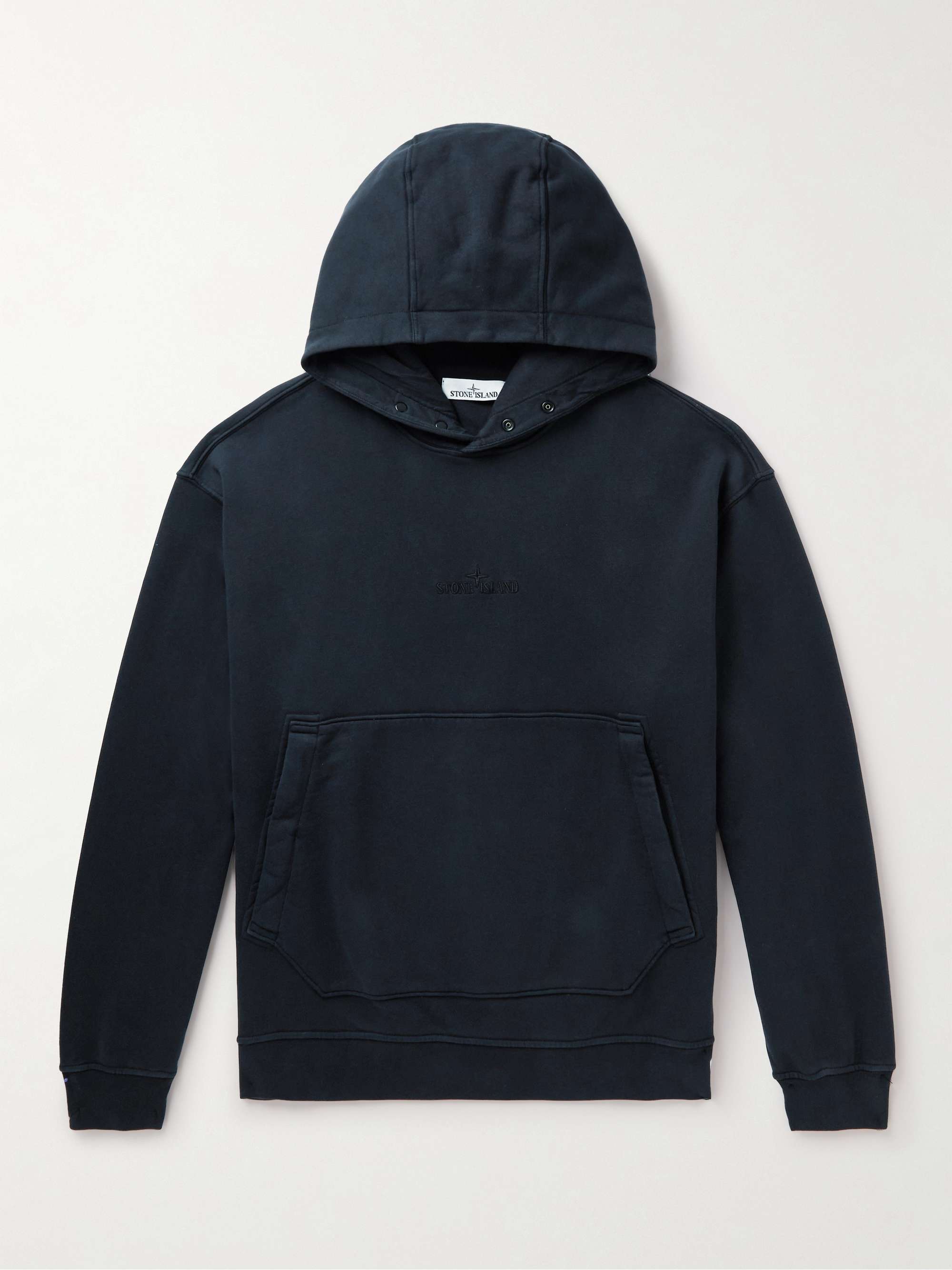 STONE ISLAND Logo-Embroidered Cotton-Jersey Hoodie