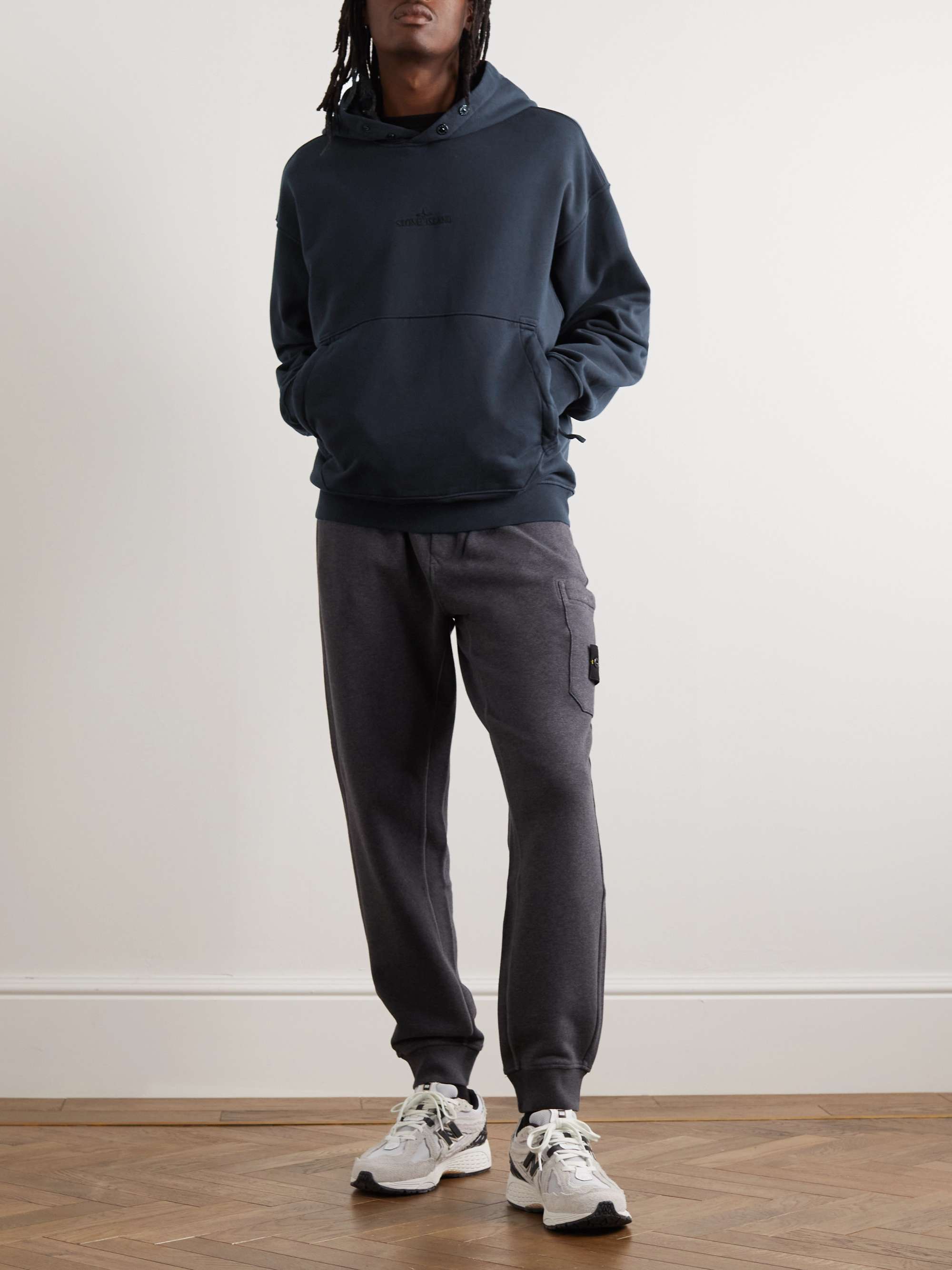 STONE ISLAND Logo-Embroidered Cotton-Jersey Hoodie