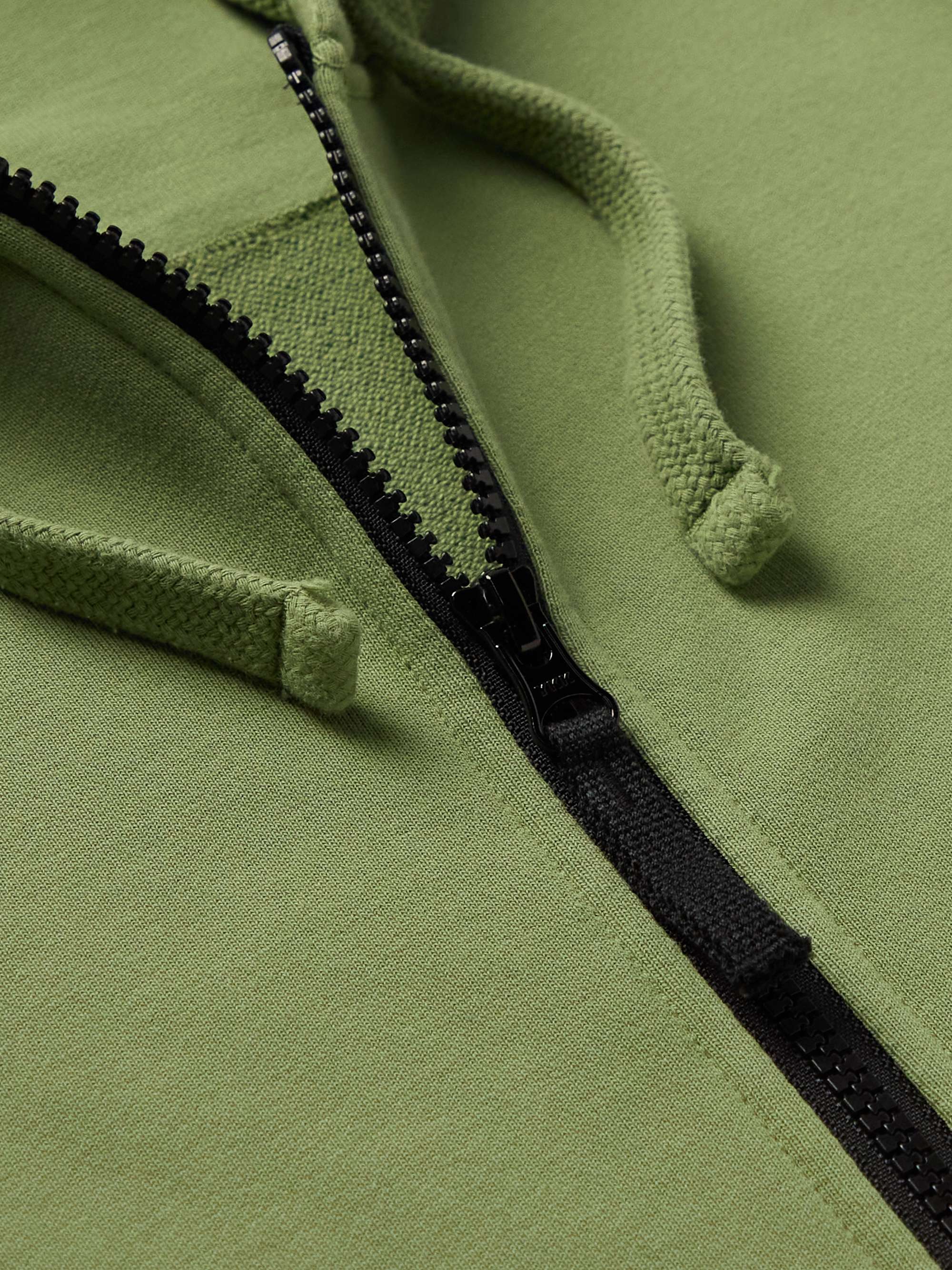 STONE ISLAND Garment-Dyed Logo-Appliquéd Cotton-Jersey Zip-Up Hoodie