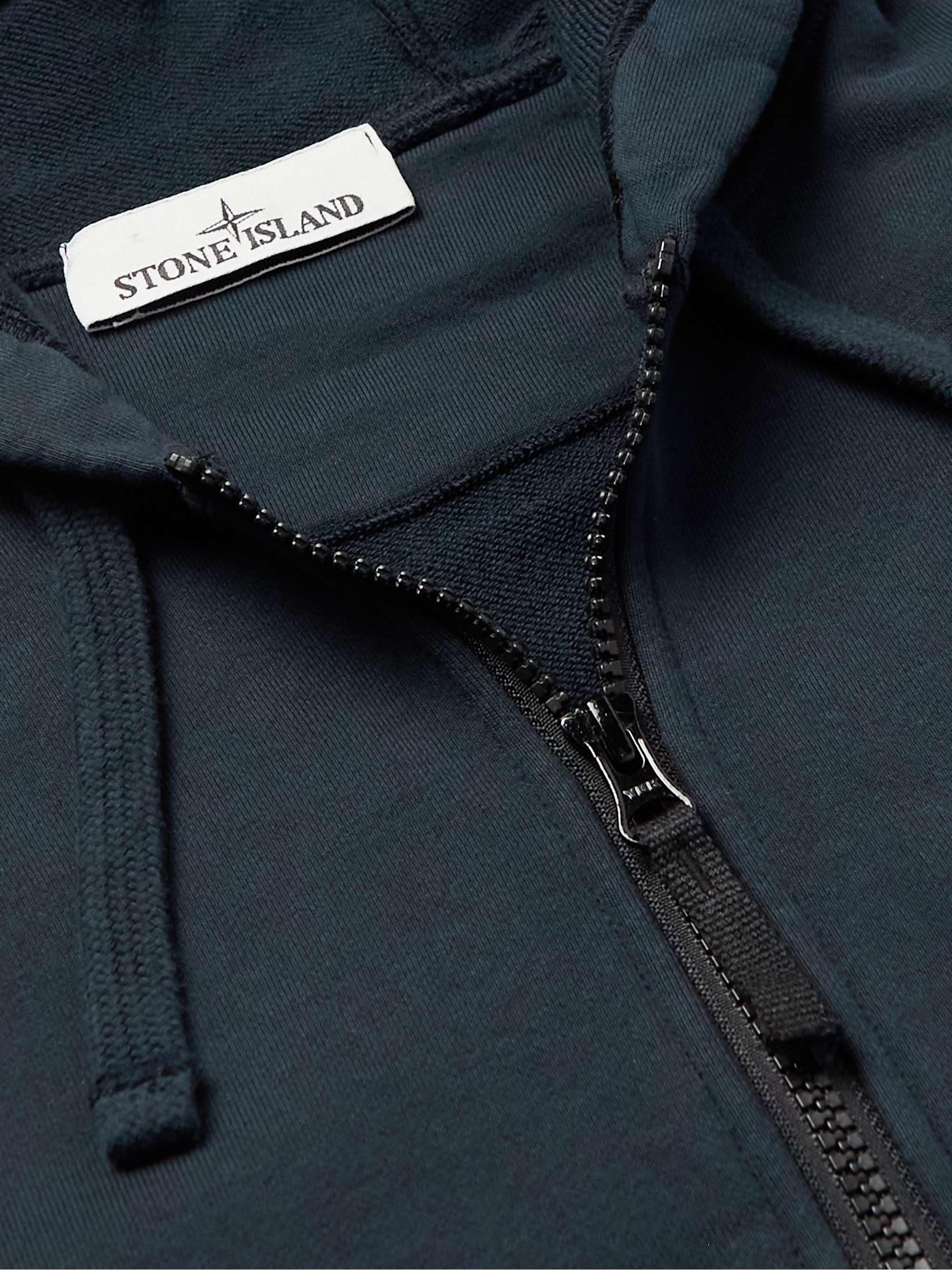 STONE ISLAND Garment-Dyed Logo-Appliquéd Cotton-Jersey Zip-Up Hoodie