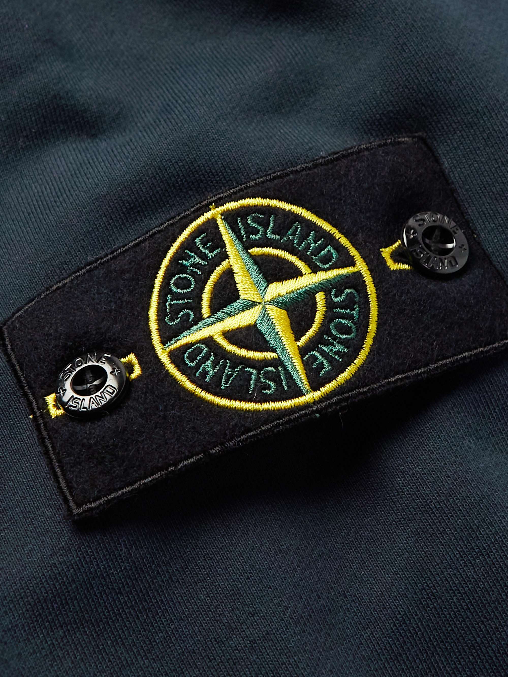 STONE ISLAND Garment-Dyed Logo-Appliquéd Cotton-Jersey Zip-Up Hoodie