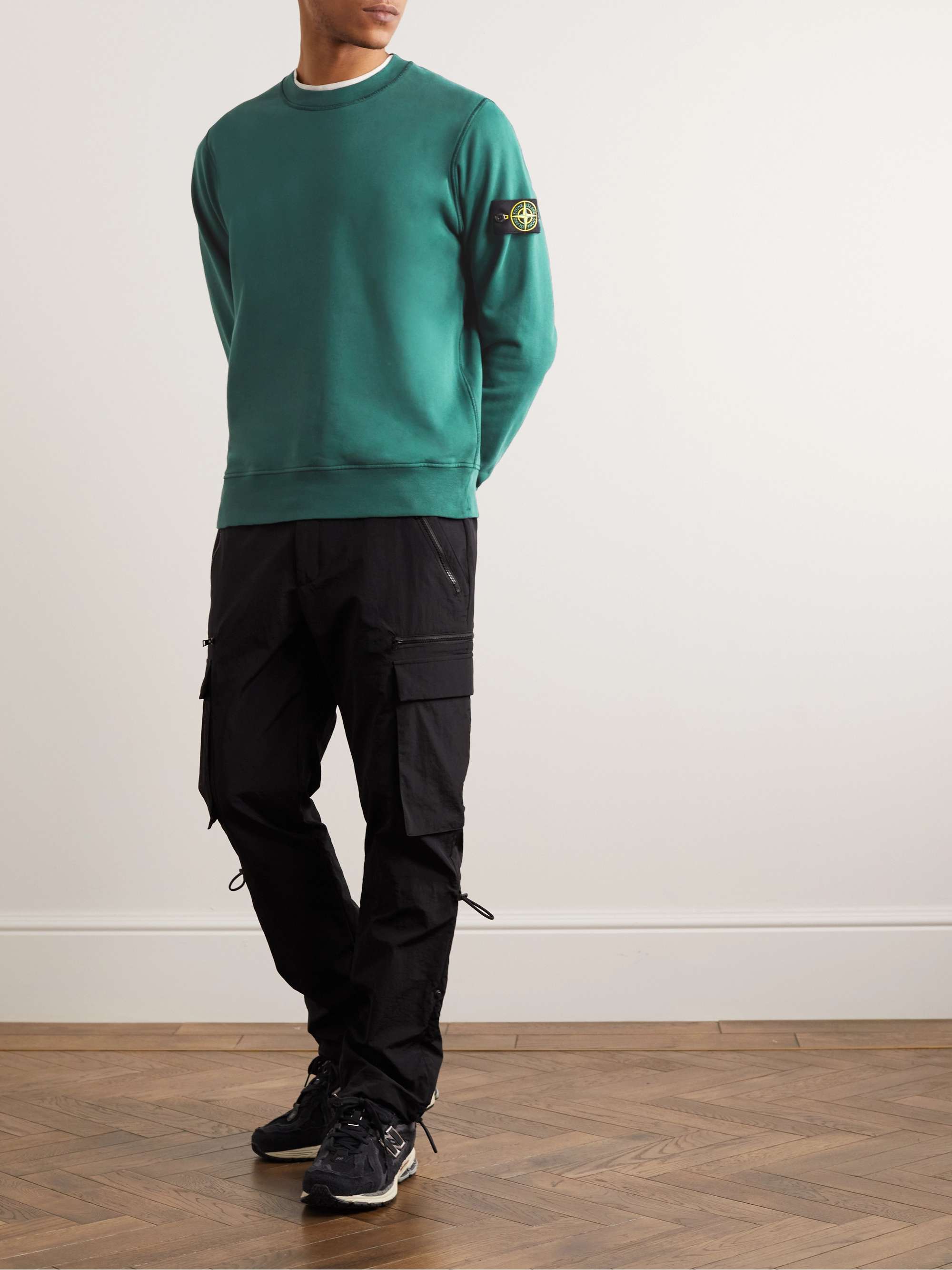 STONE ISLAND Logo-Appliquéd Garment-Dyed Cotton-Jersey Sweatshirt