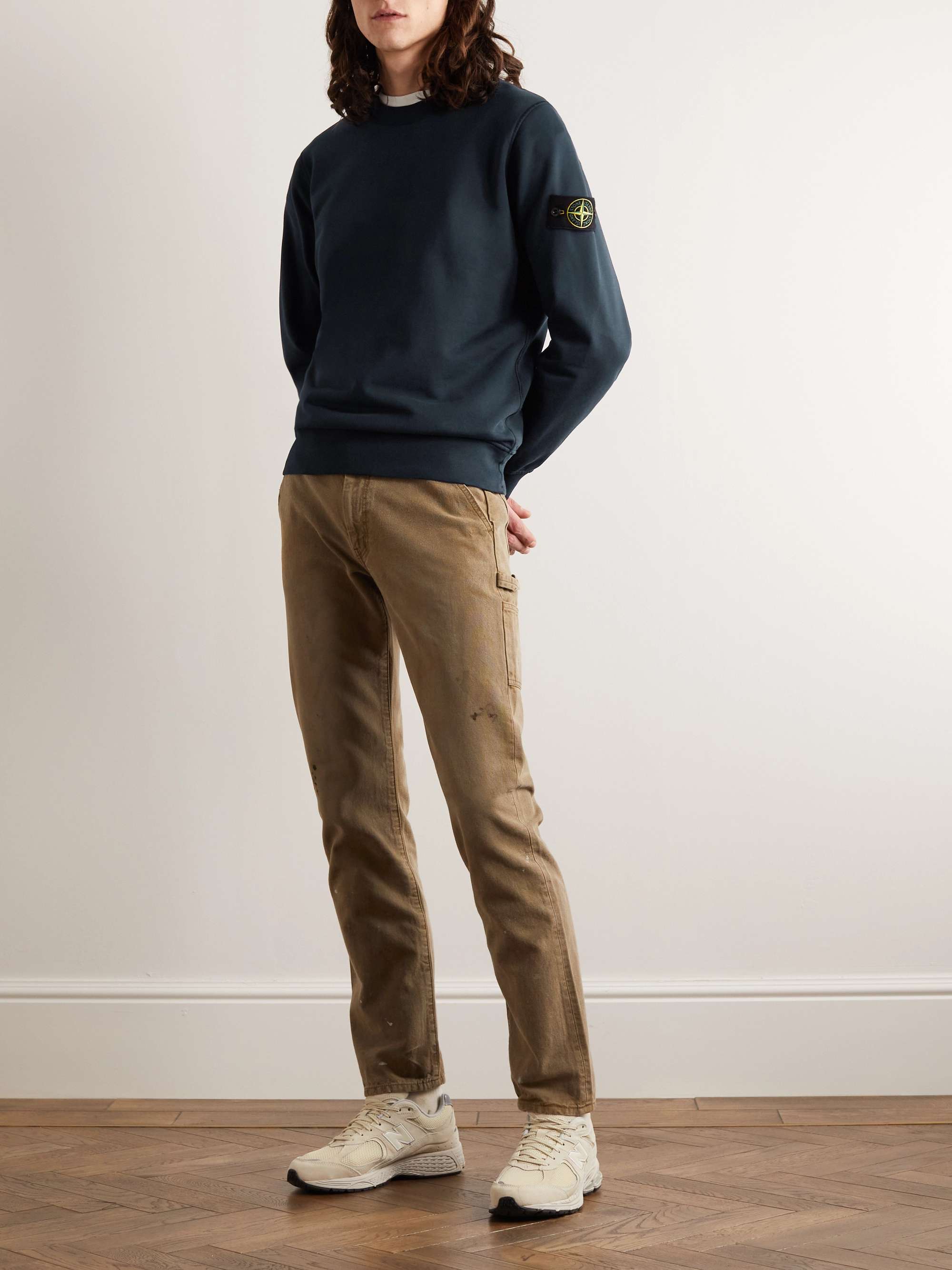 STONE ISLAND Logo-Appliquéd Garment-Dyed Cotton-Jersey Sweatshirt