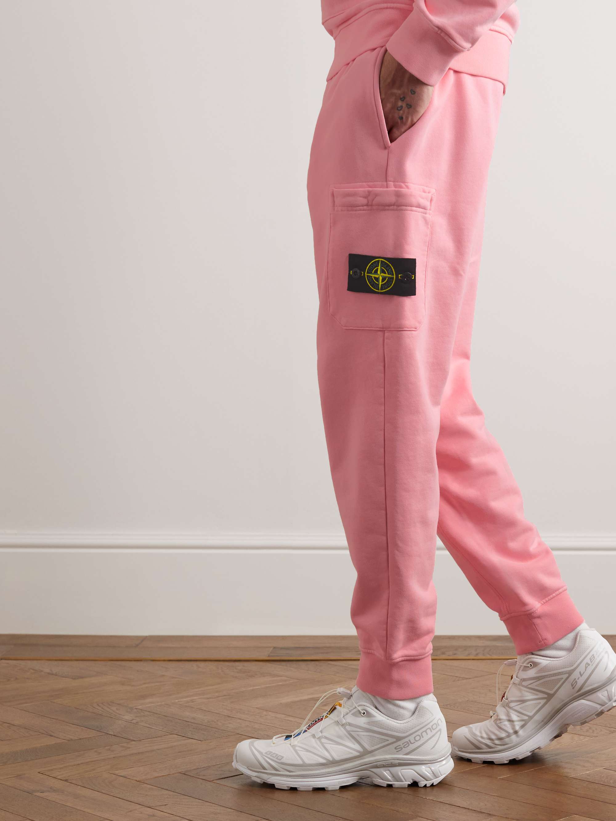 STONE ISLAND Tapered Logo-Appliquéd Garment-Dyed Cotton-Jersey Sweatpants