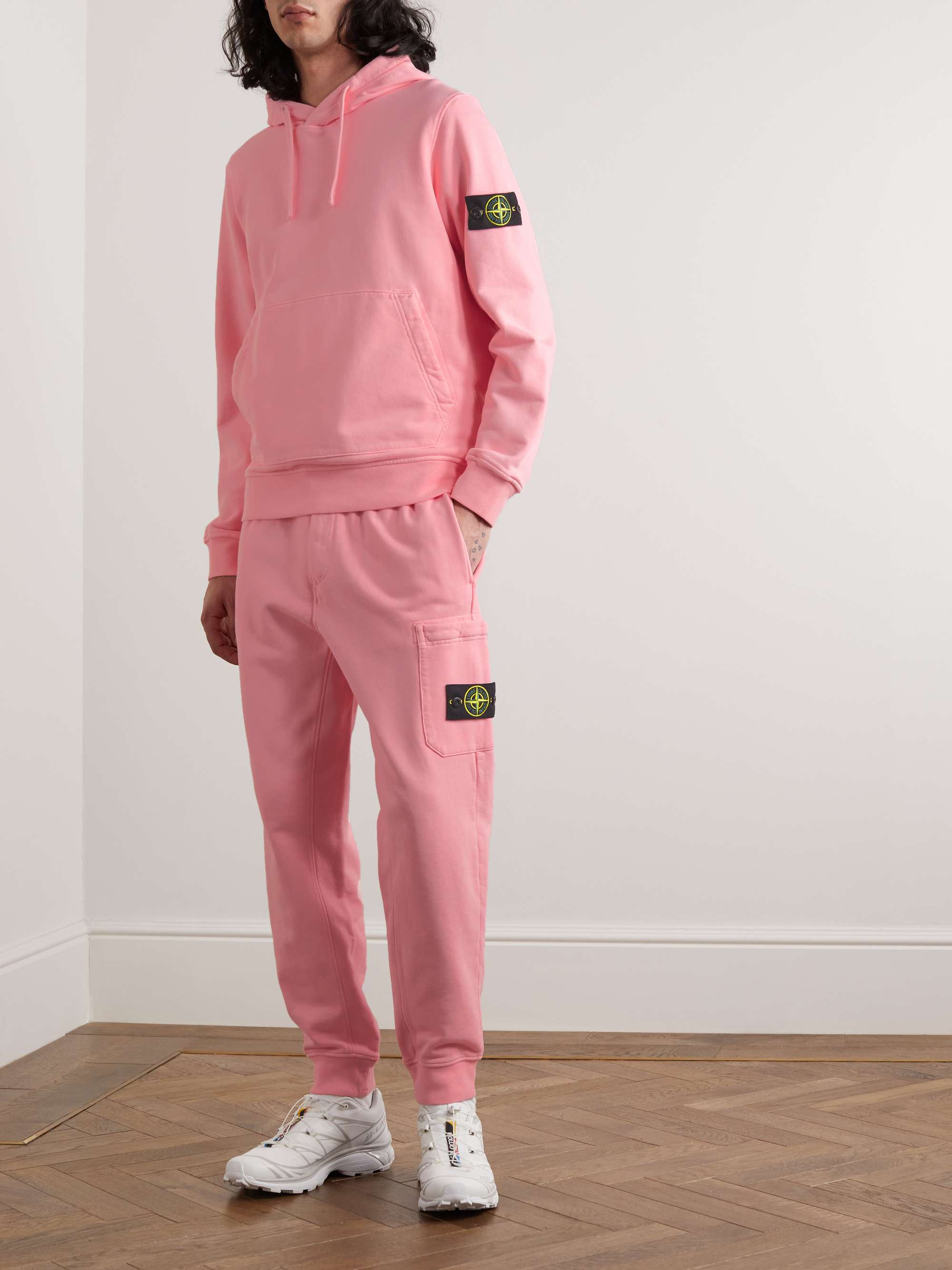 STONE ISLAND Tapered Logo-Appliquéd Garment-Dyed Cotton-Jersey Sweatpants