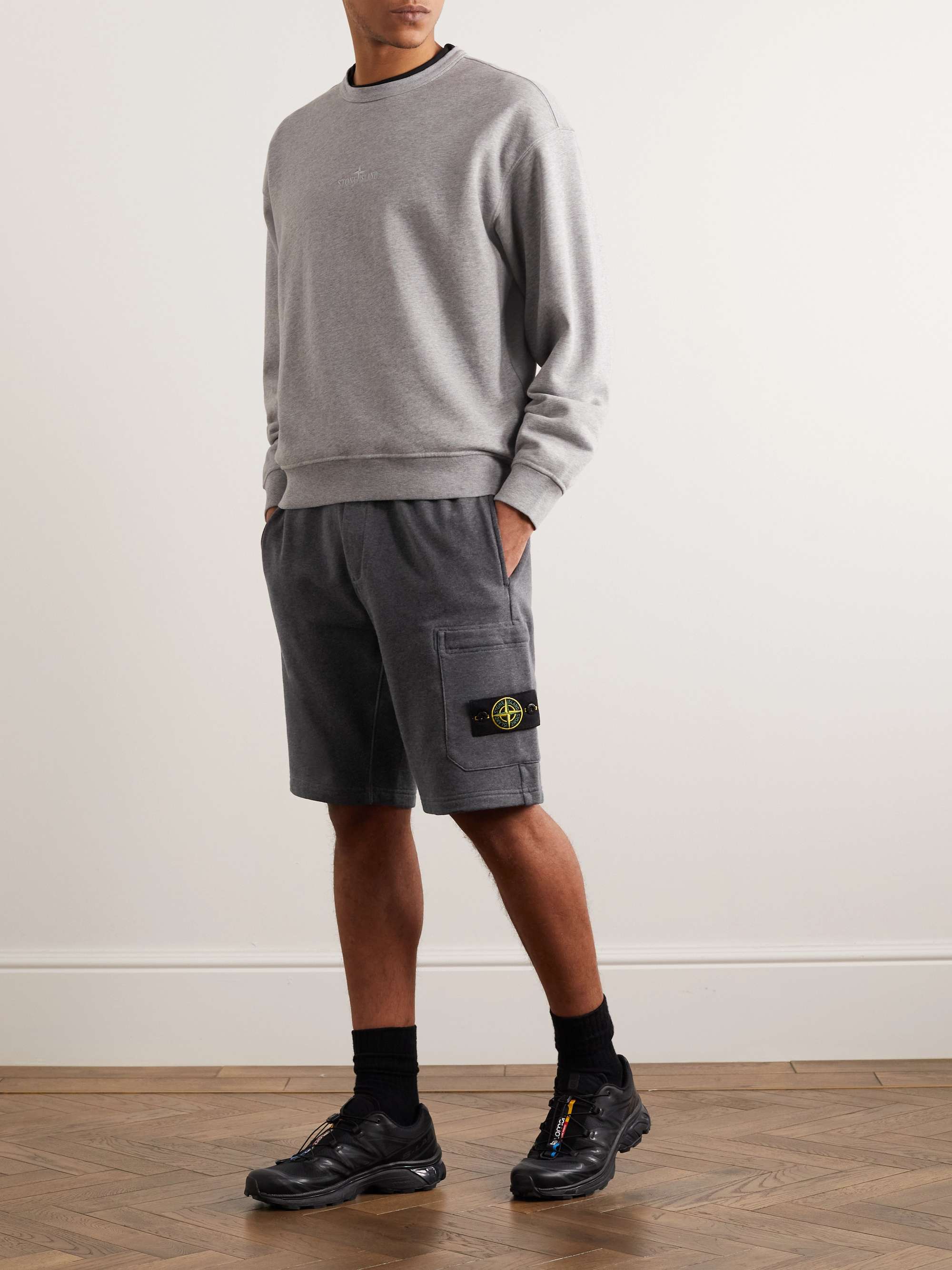 STONE ISLAND Straight-Leg Garment-Dyed Cotton-Jersey Drawstring Shorts